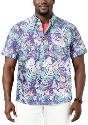 IZOD Men's Big & Tall Dockside Short Sleeve Floral Print Shirt, Blue, 3XL Big