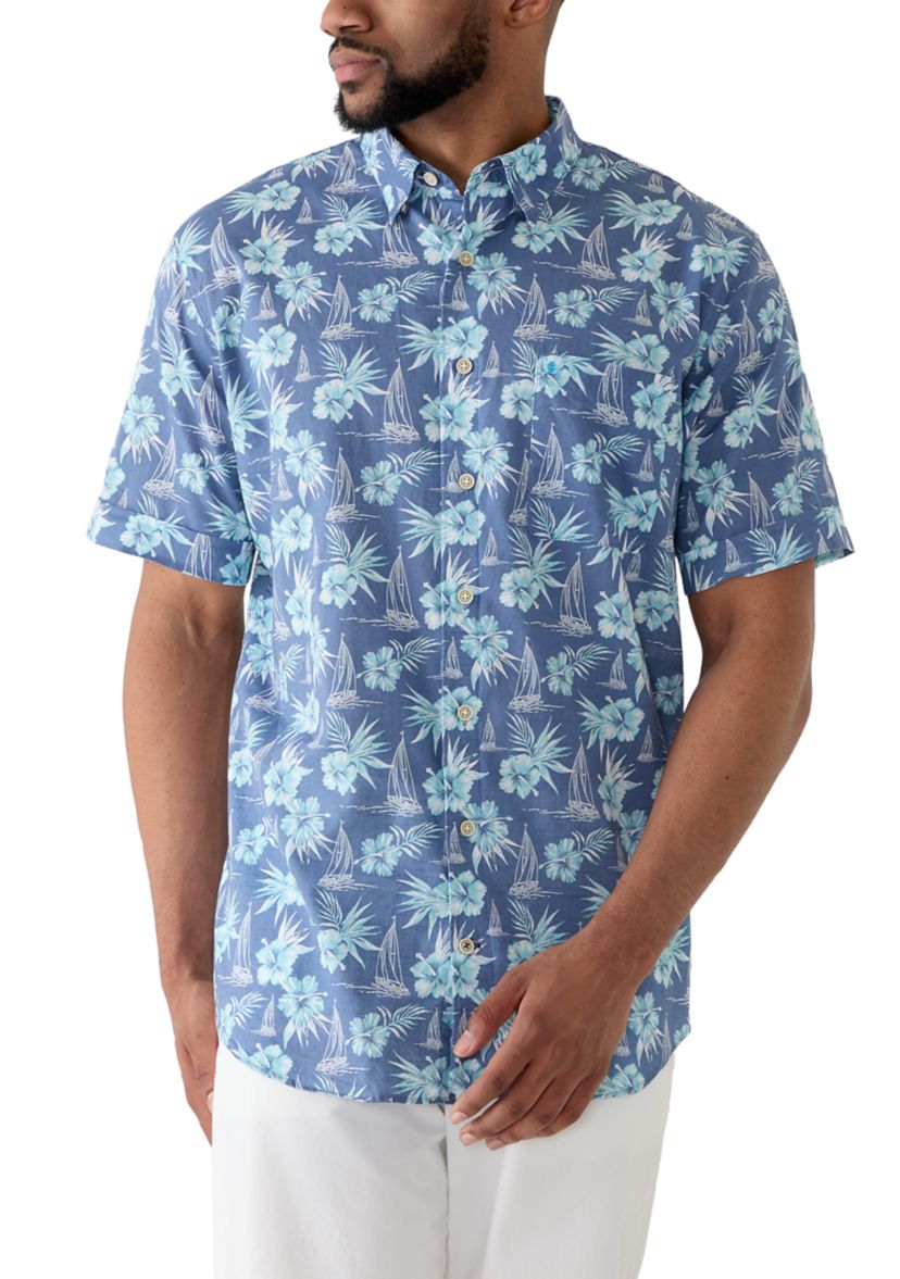 IZOD Big & Tall Dockside Chambray Short Sleeve Button Down Printed