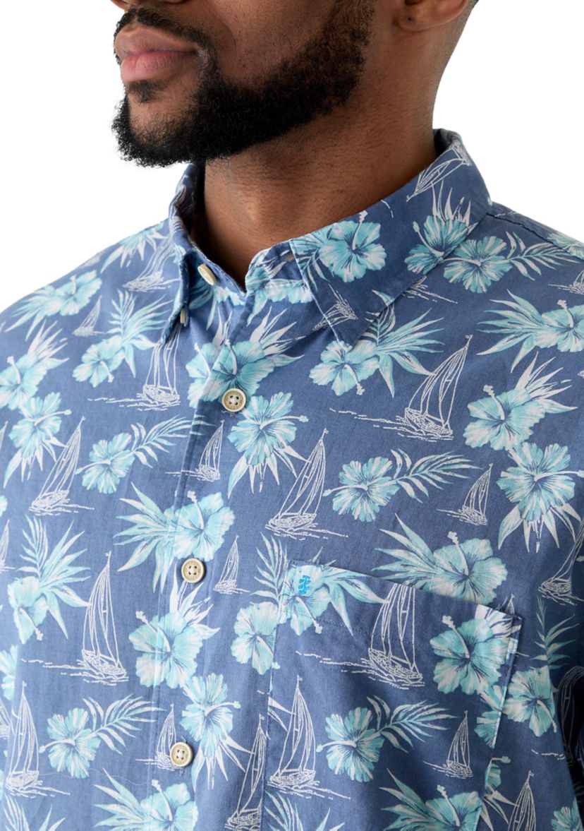 IZOD Big & Tall Dockside Chambray Short Sleeve Button Down Printed