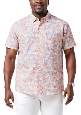 IZOD Men's Big & Tall Dockside Floral Print Button Down Shirt, Peach, 3XL Big