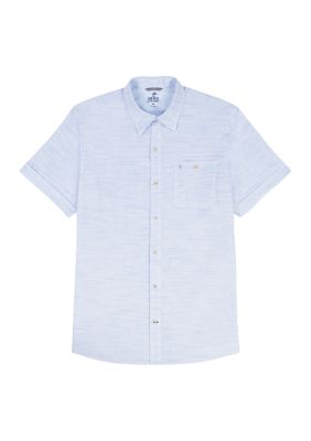 IZOD Men's Big & Tall Dockside Short Sleeve Chambray, Blue, XL Tall