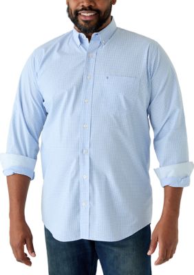 IZOD Men's Big & Tall Long Sleeve Performance Comfort Gingham Shirt, Blue, 4XL Big