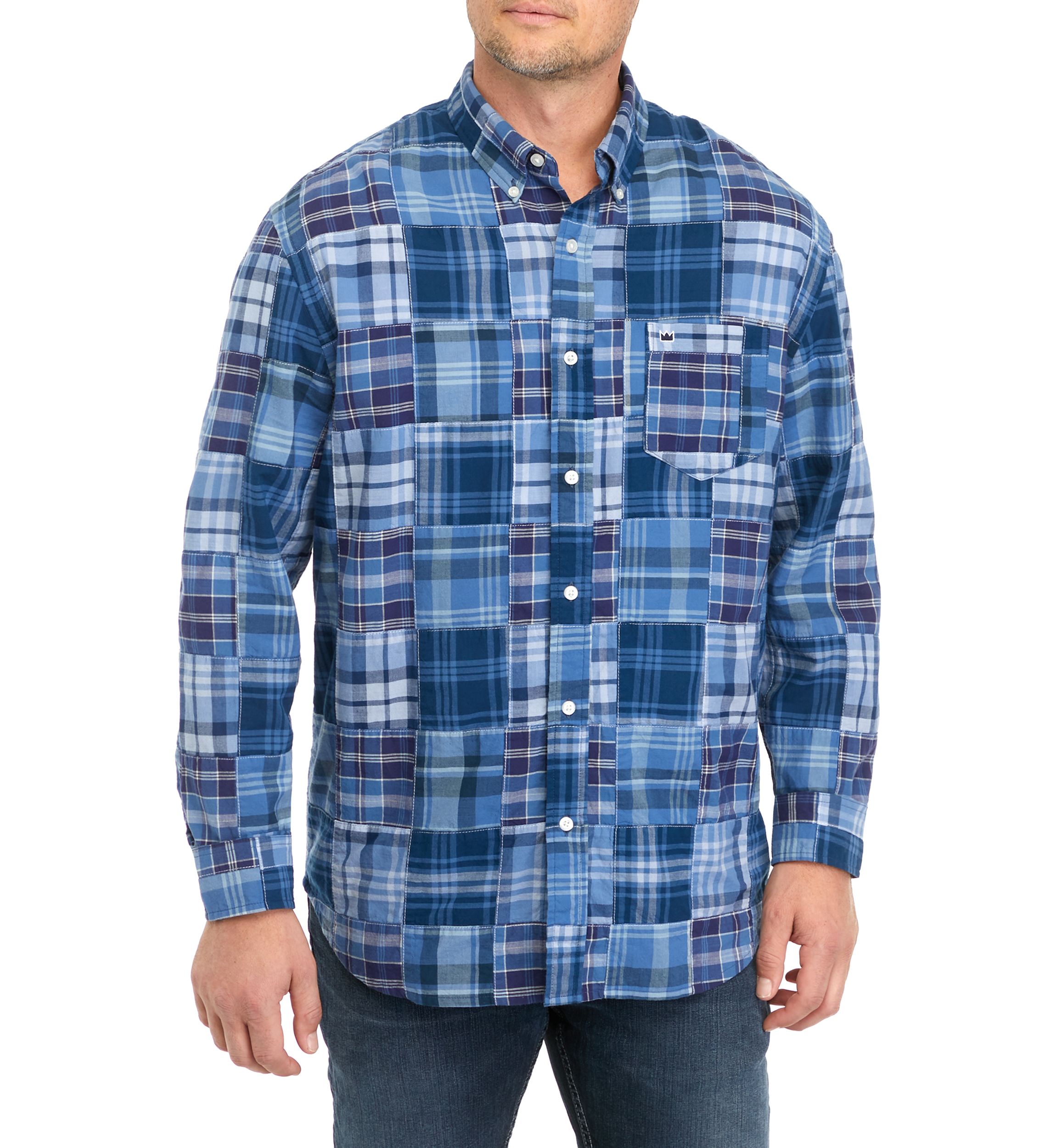 Long Sleeve Woven Plaid Patch Print Shirt 