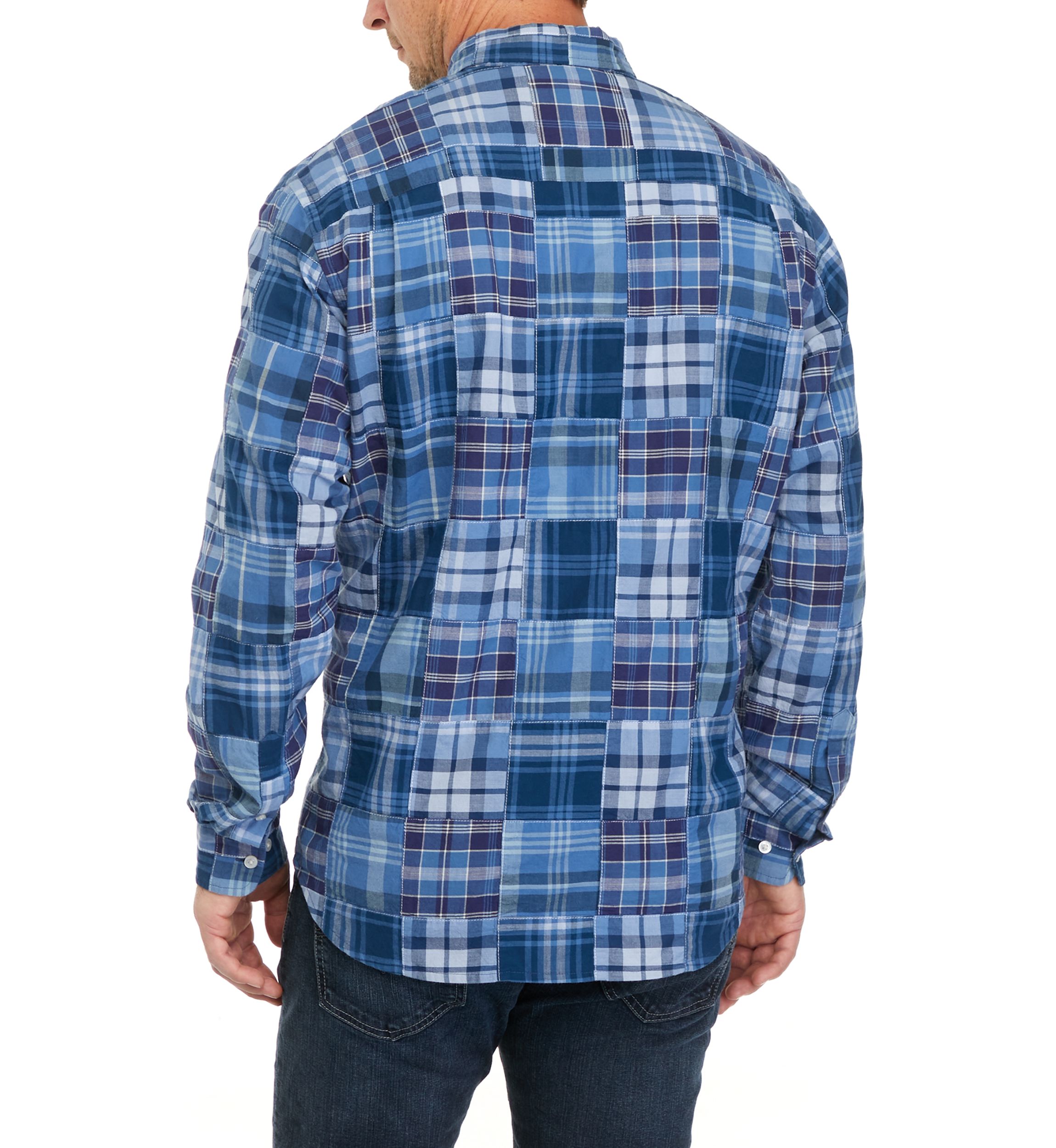 Long Sleeve Woven Plaid Patch Print Shirt 