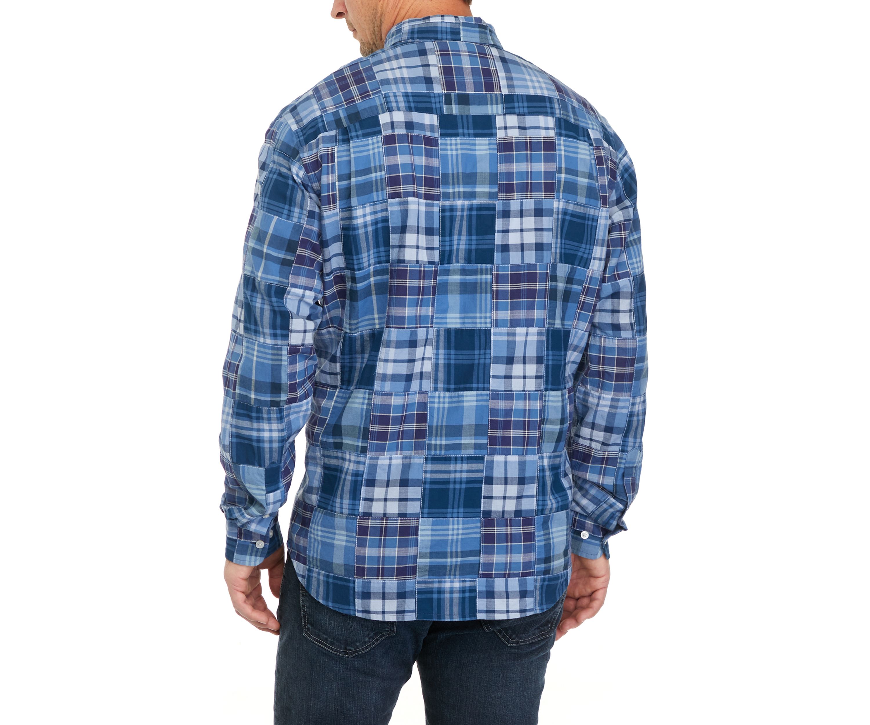 Long Sleeve Woven Plaid Patch Print Shirt 