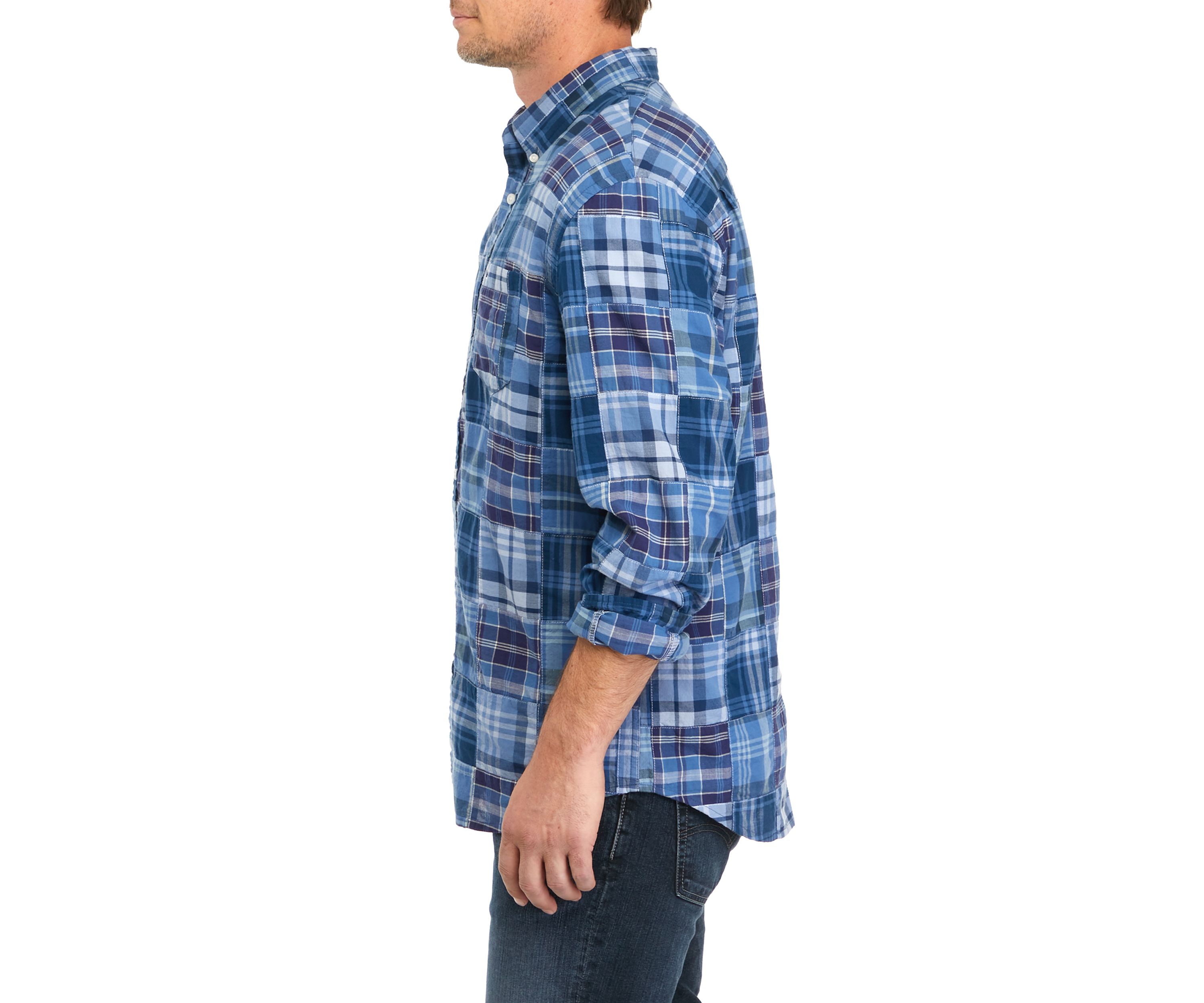 Long Sleeve Woven Plaid Patch Print Shirt 