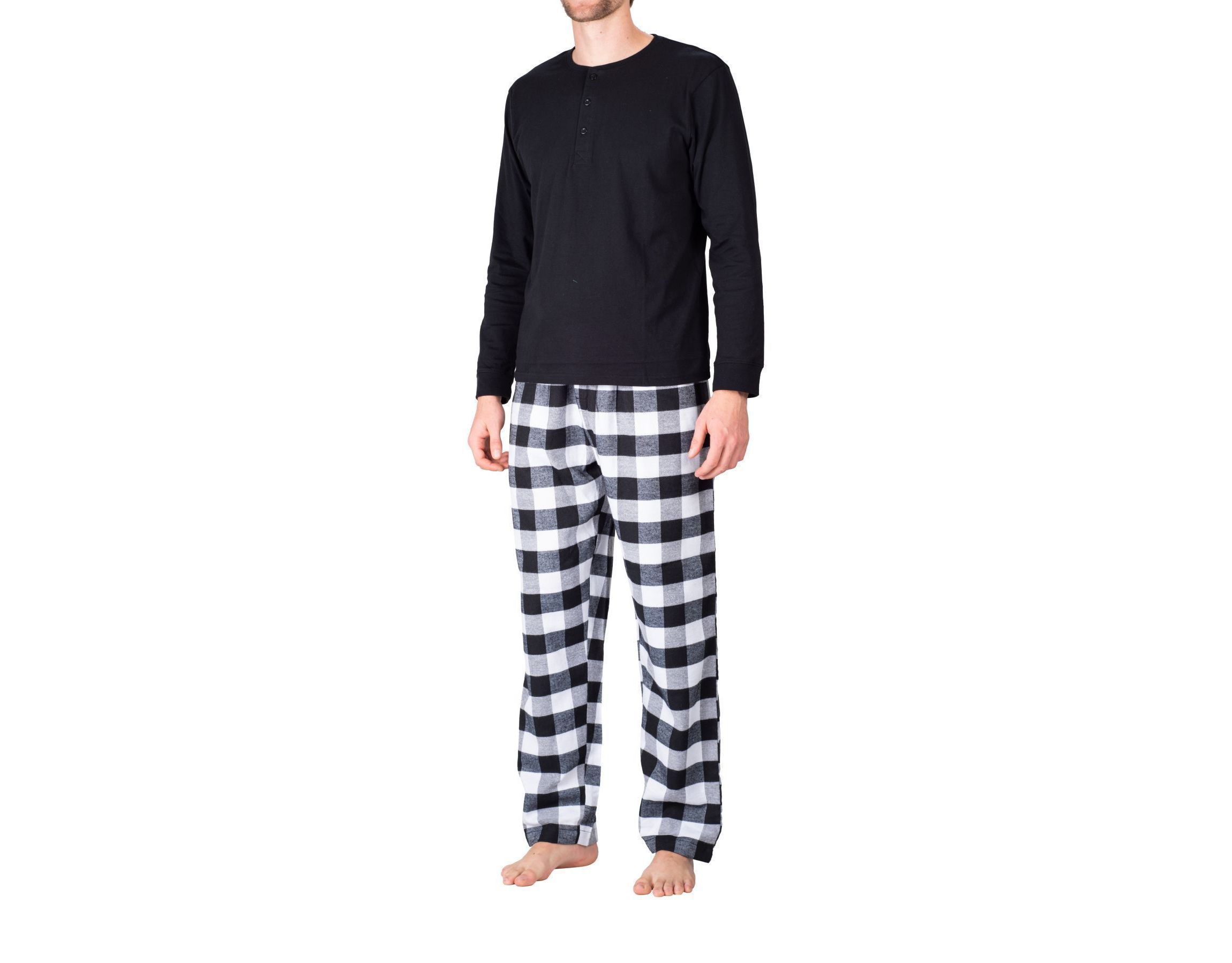 Flannel Pajama Set White and Black Buffalo Check