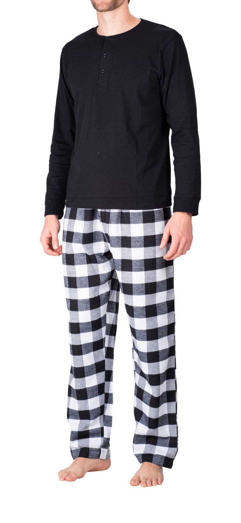 Flannel Pajama Set White and Black Buffalo Check