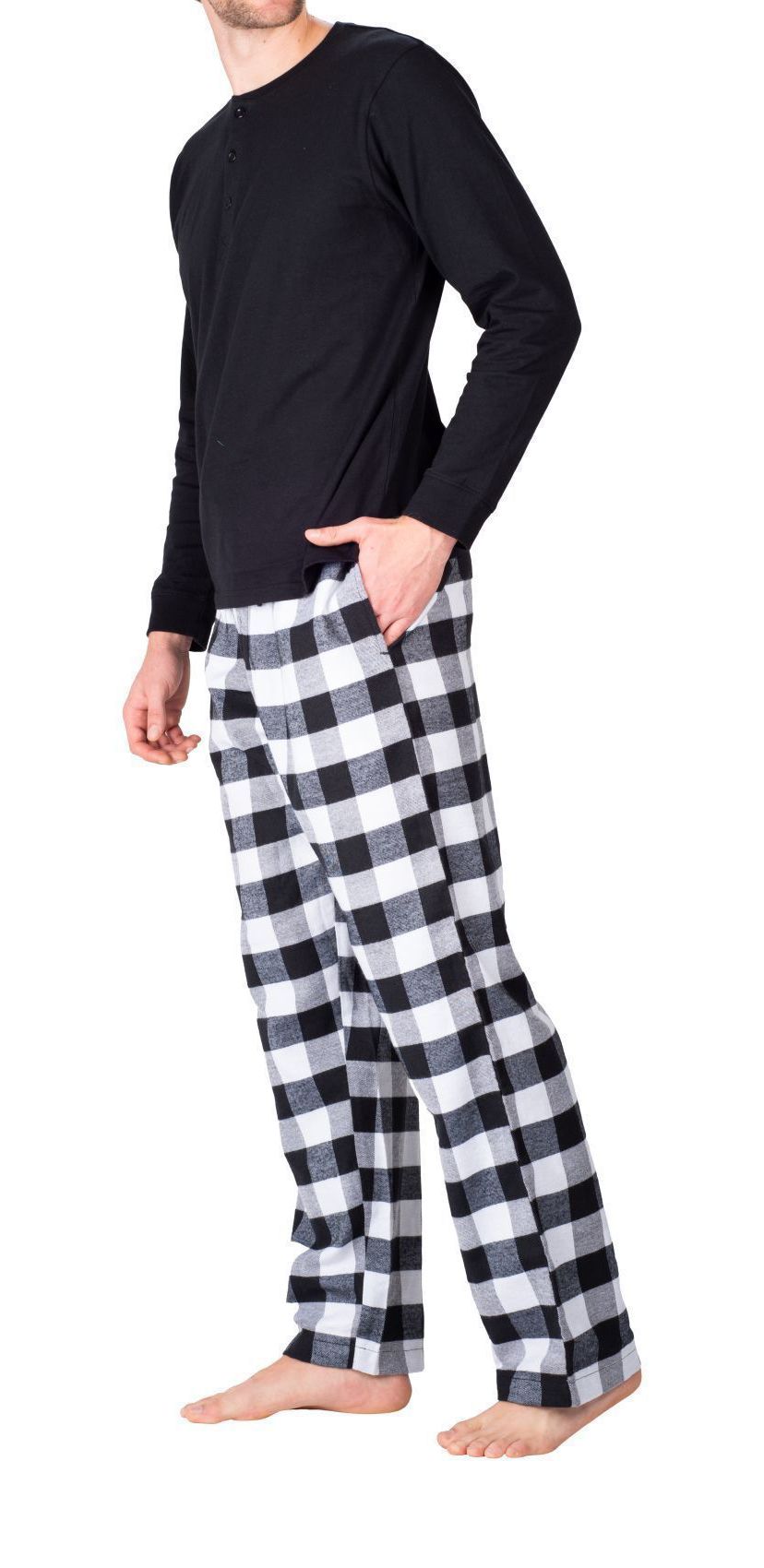 Flannel Pajama Set White and Black Buffalo Check