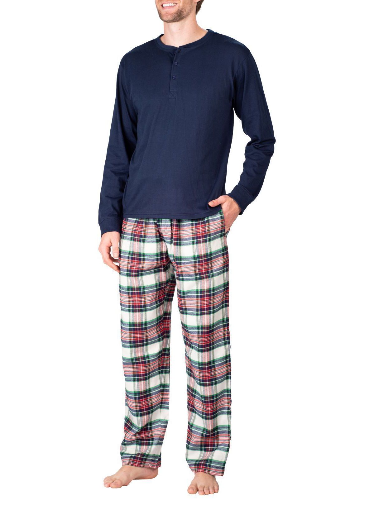 Flannel Pajama Set Dark Navy Tartan Plaid