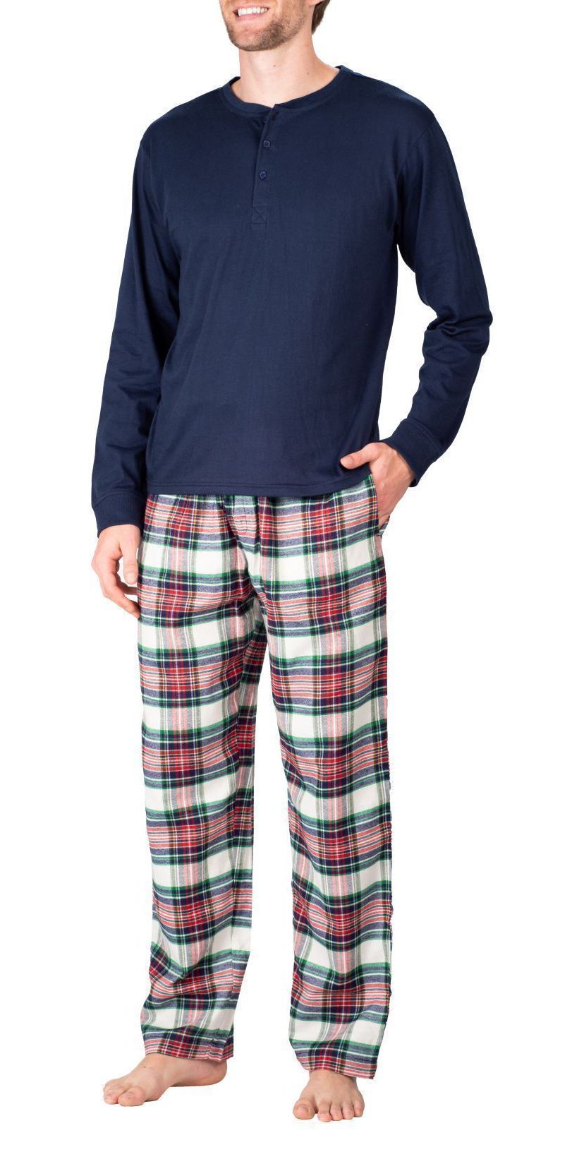 Flannel Pajama Set Dark Navy Tartan Plaid