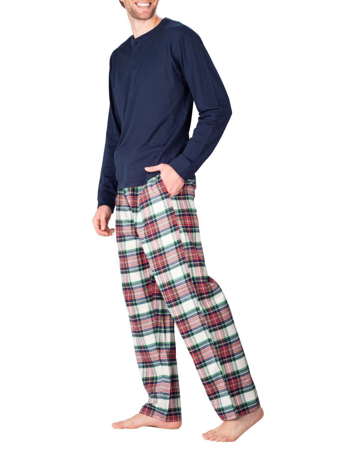 Flannel Pajama Set Dark Navy Tartan Plaid
