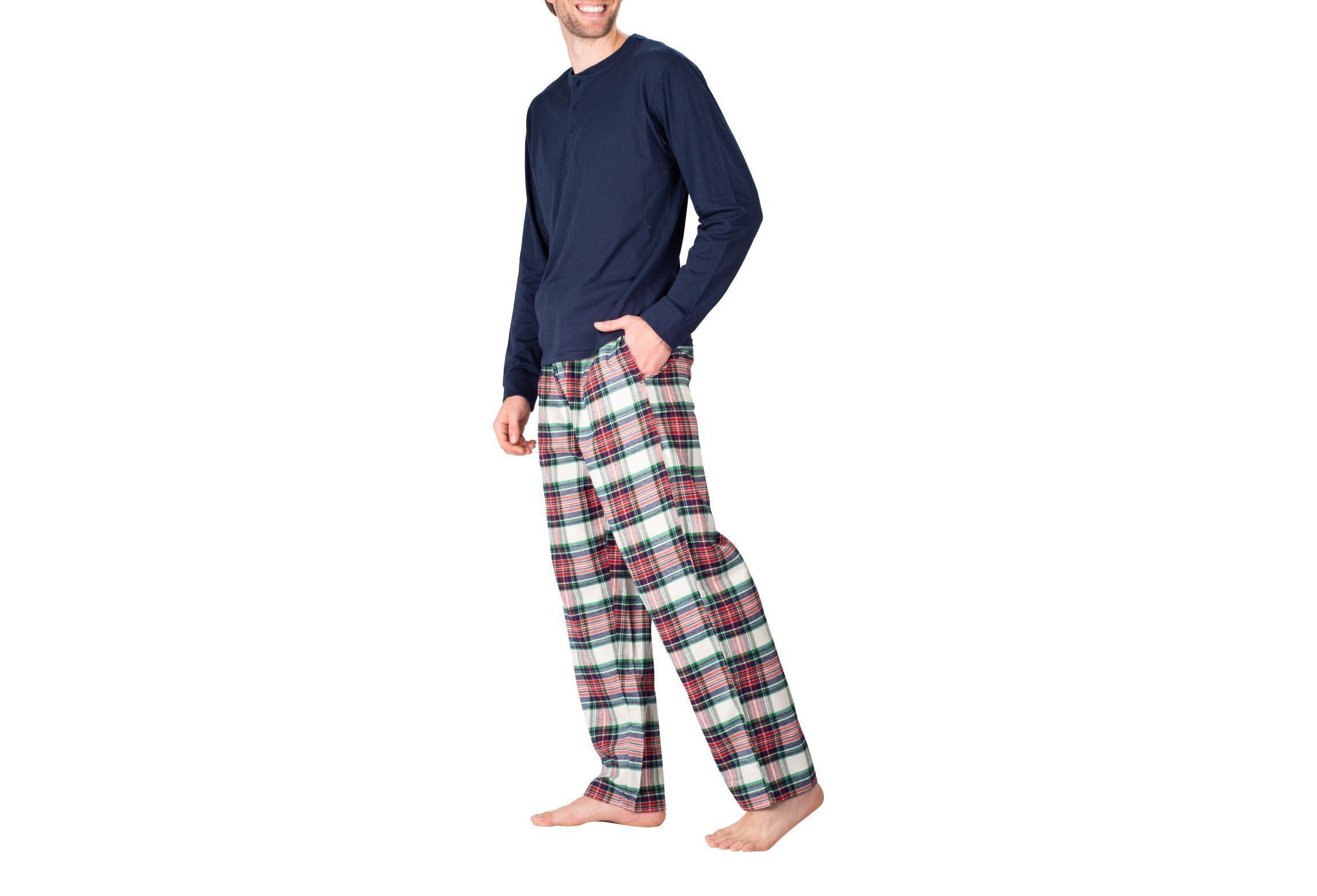 Flannel Pajama Set Dark Navy Tartan Plaid