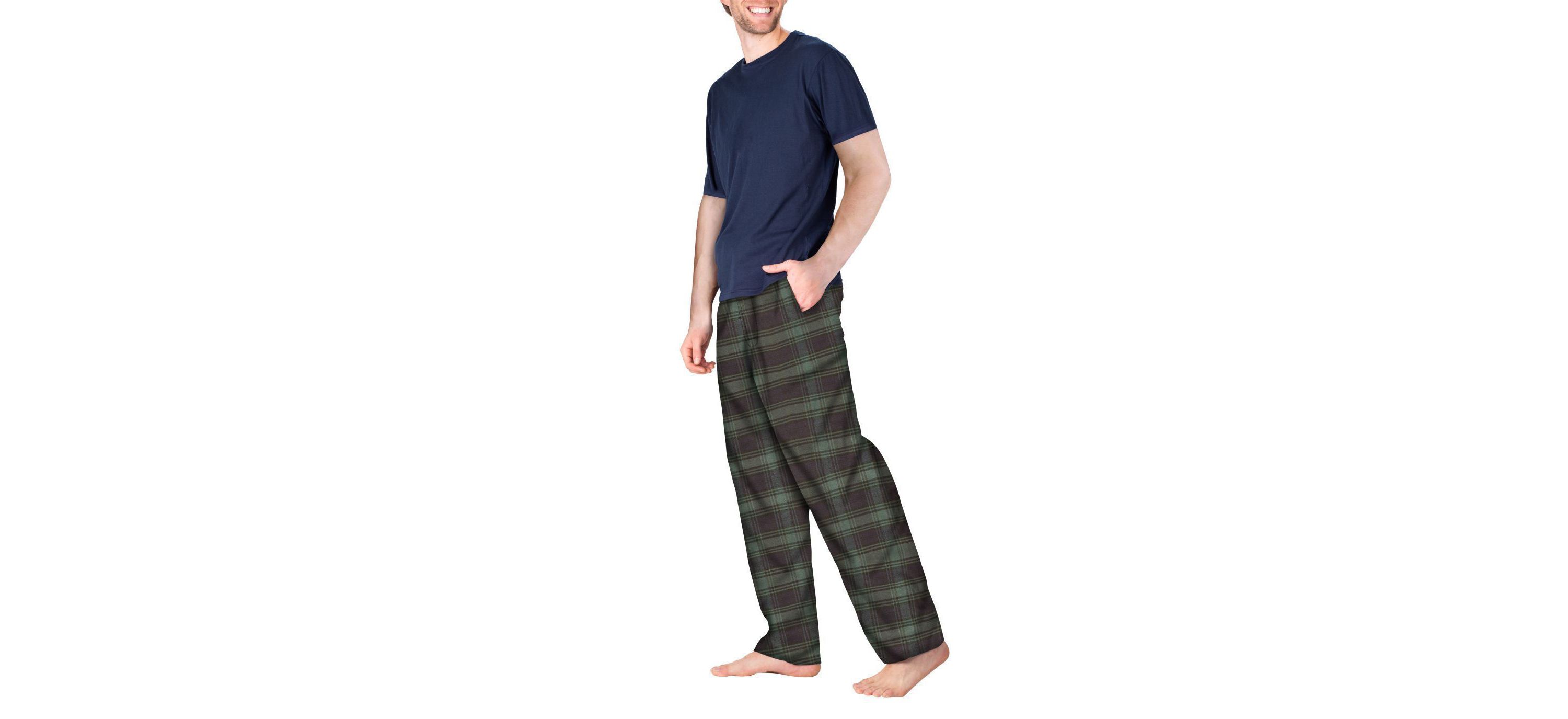 Short Sleeve Flannel Pajama Set Navy with Green and Navy Plaid