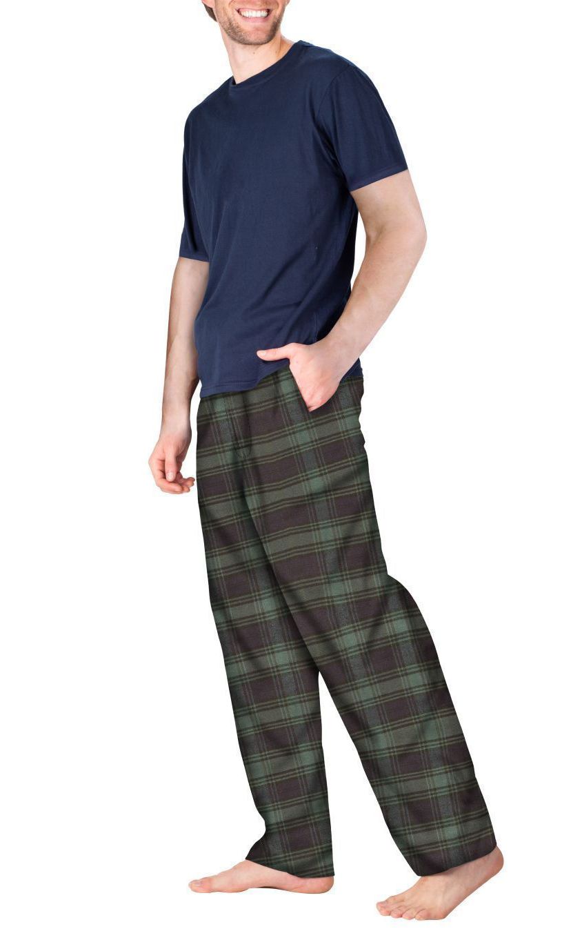 Short Sleeve Flannel Pajama Set Navy with Green and Navy Plaid