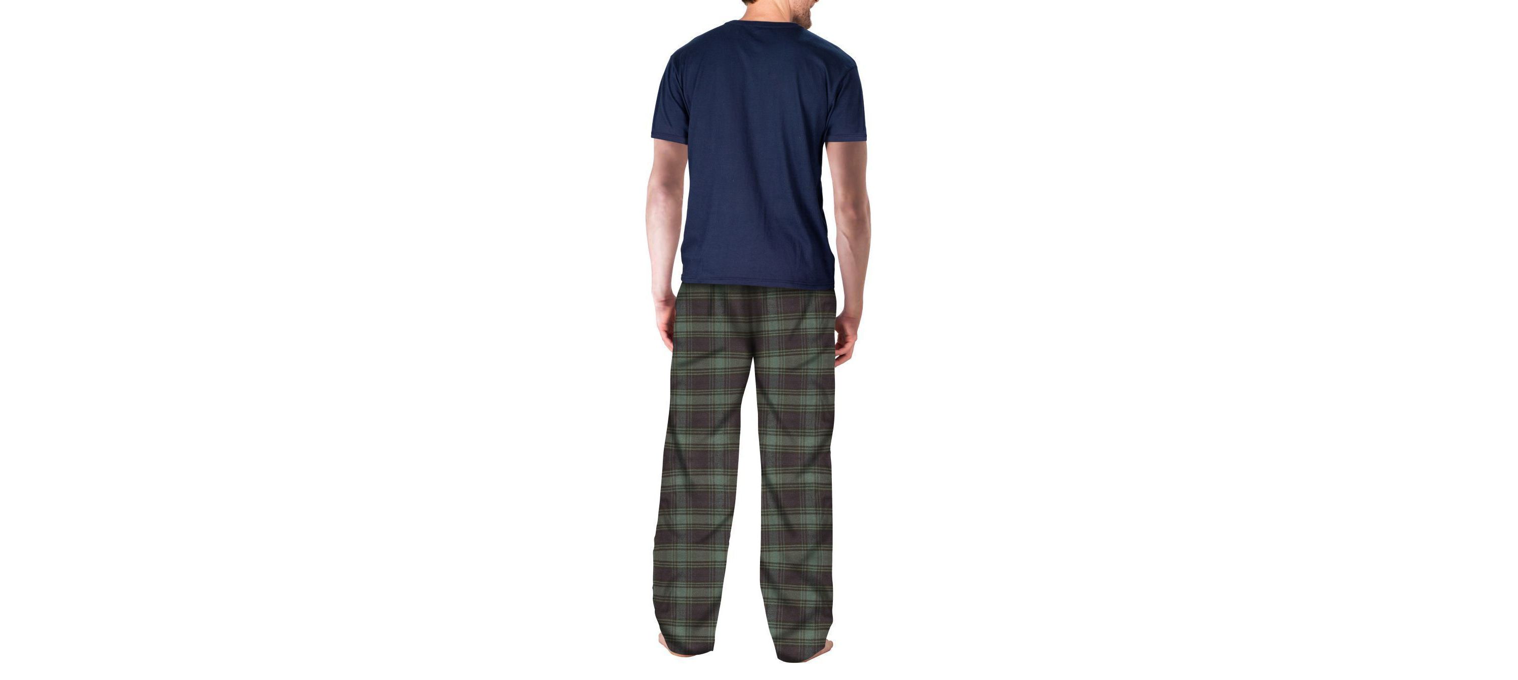 Short Sleeve Flannel Pajama Set Navy with Green and Navy Plaid