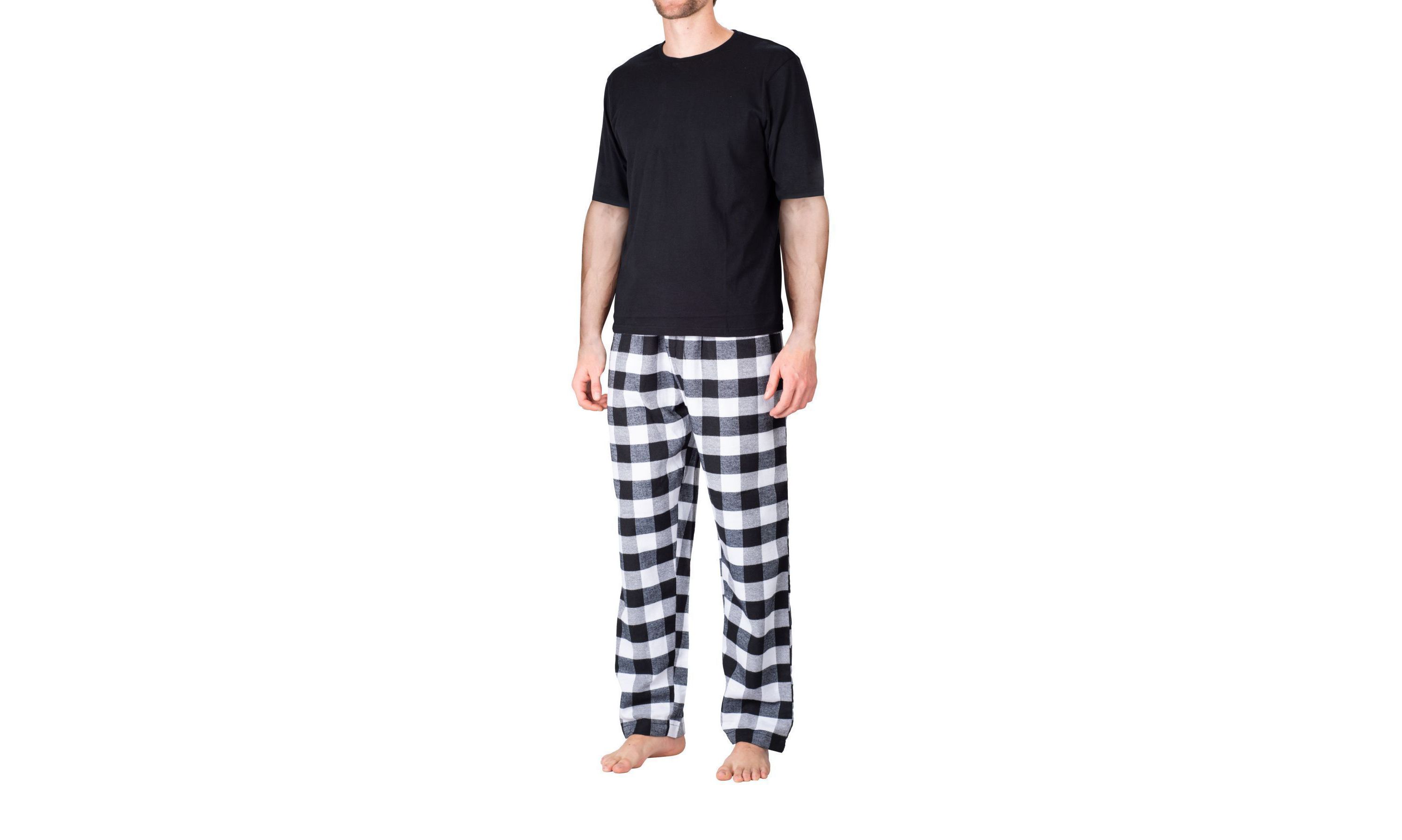 Short Sleeve Flannel Pajama Set White and Black Buffalo Check