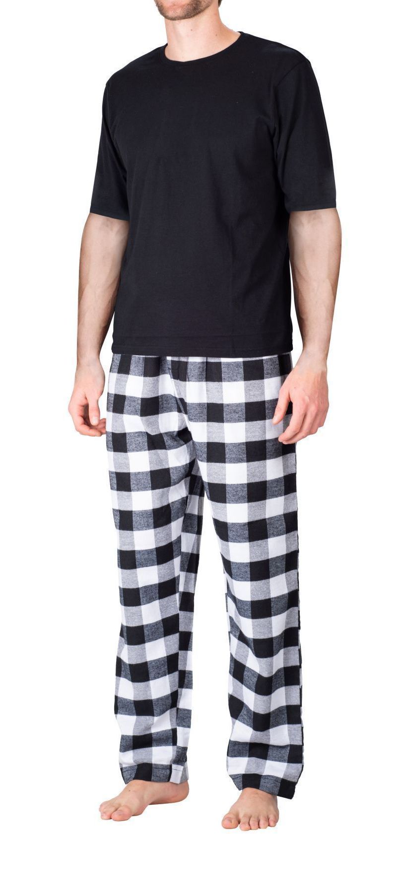 Short Sleeve Flannel Pajama Set White and Black Buffalo Check