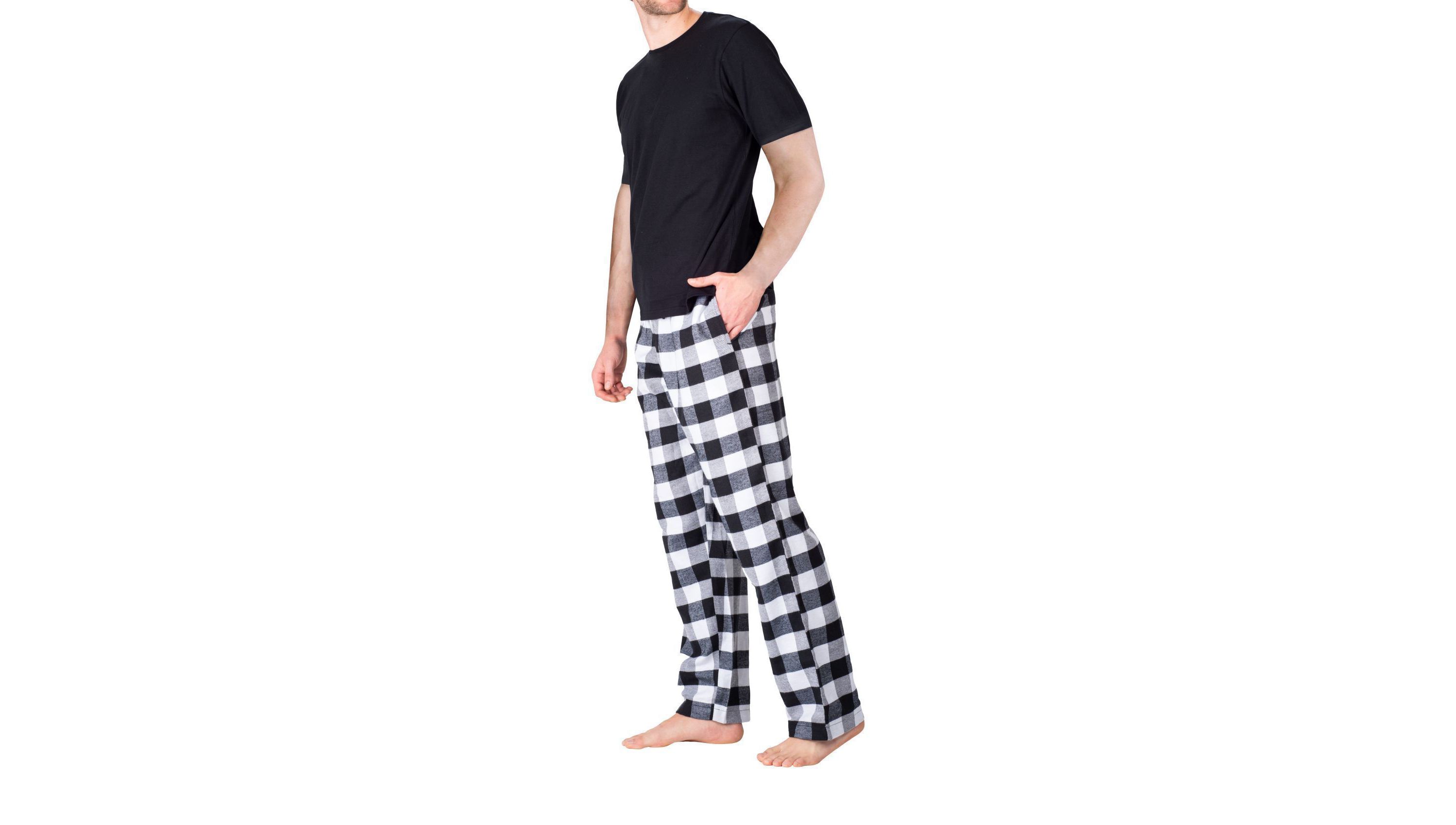 Short Sleeve Flannel Pajama Set White and Black Buffalo Check