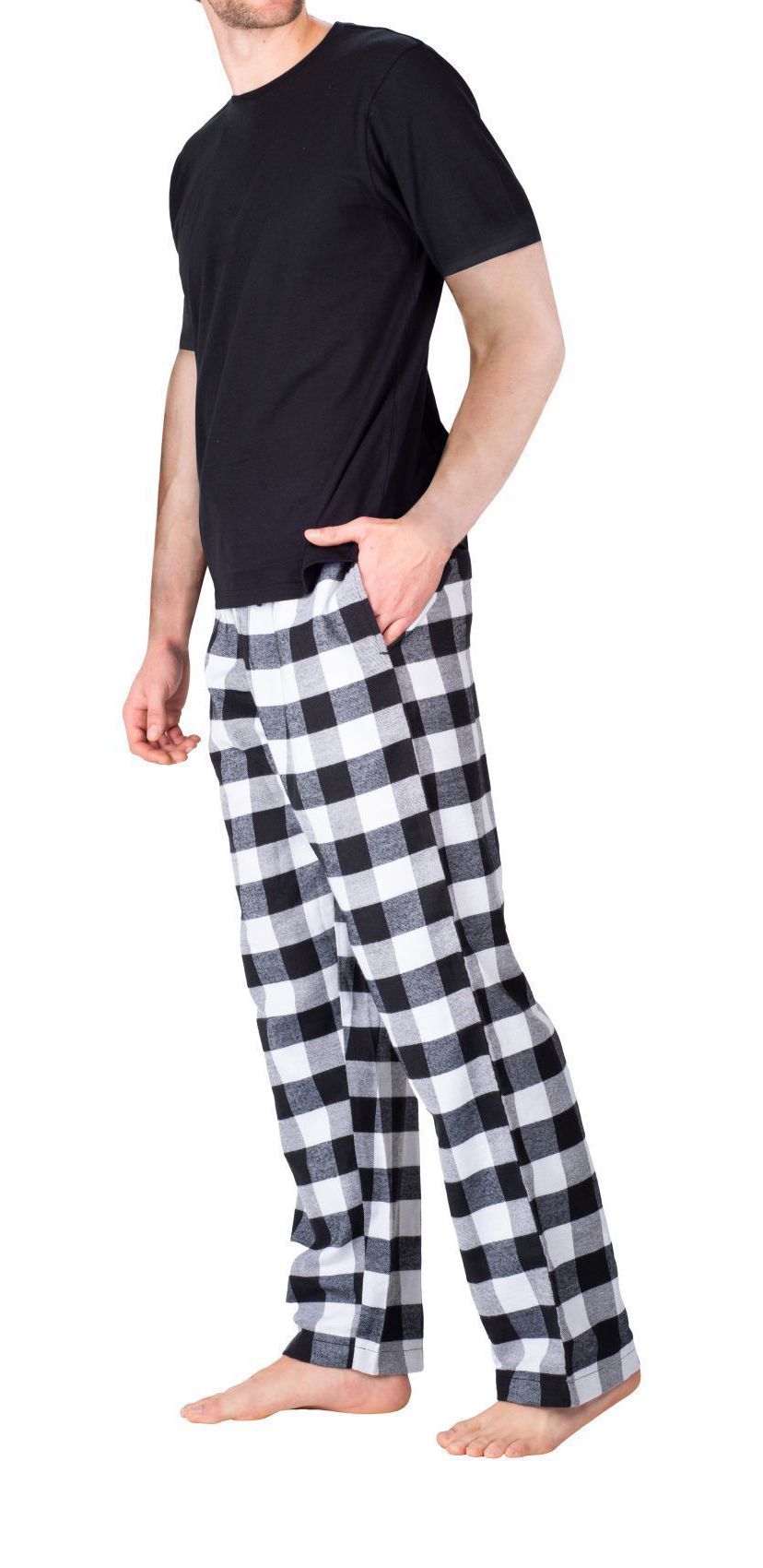 Short Sleeve Flannel Pajama Set White and Black Buffalo Check