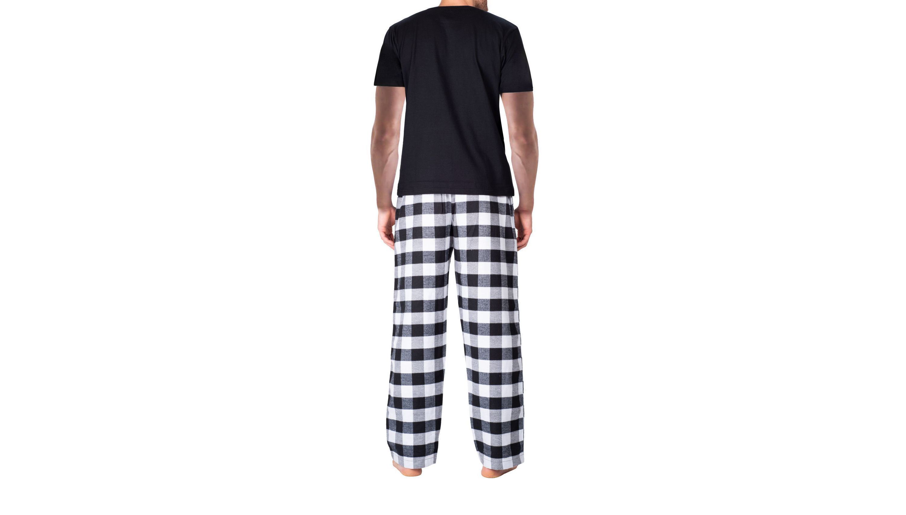 Short Sleeve Flannel Pajama Set White and Black Buffalo Check