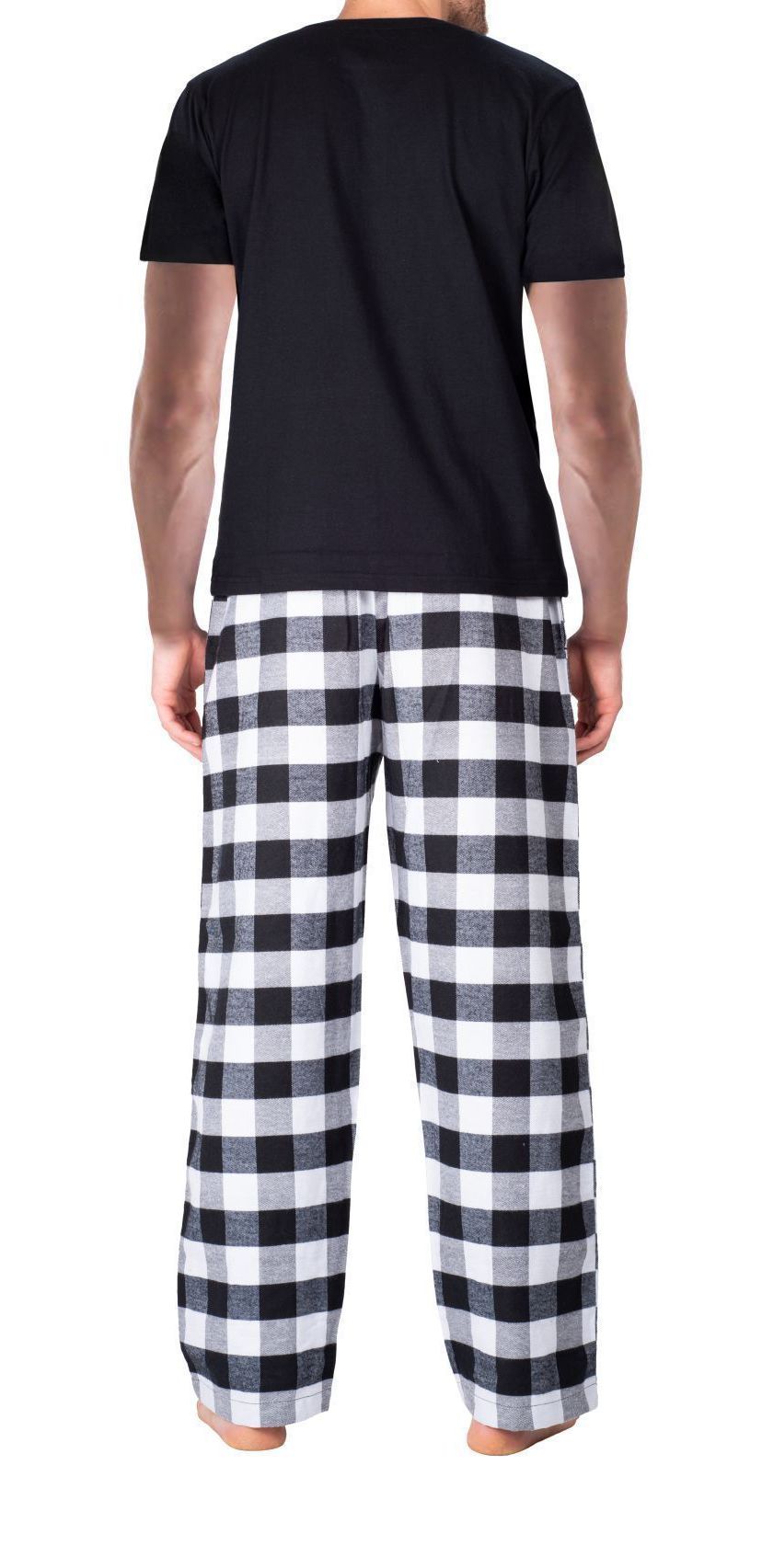 Short Sleeve Flannel Pajama Set White and Black Buffalo Check