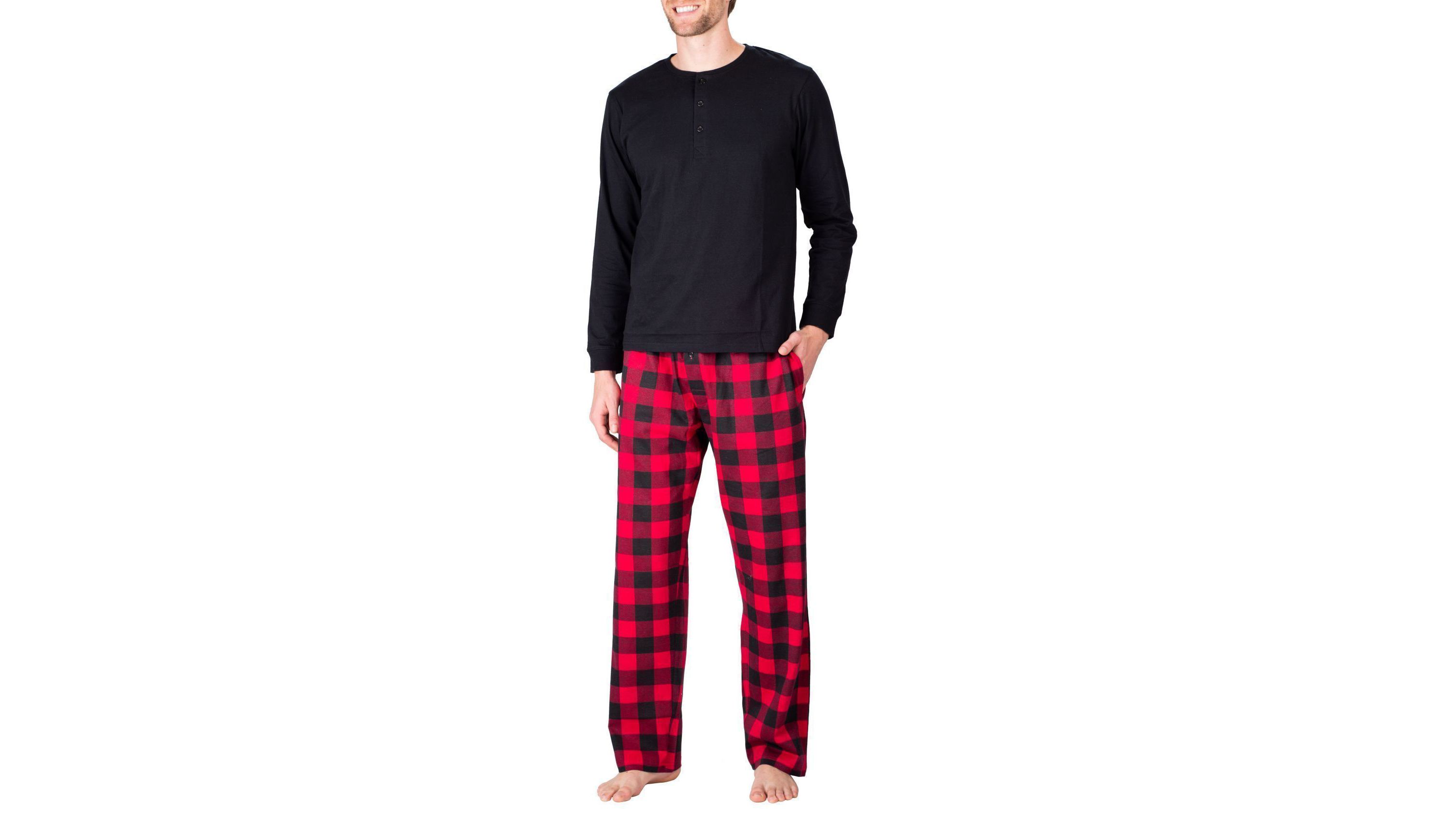 Knit Pajama Set Black with Buffalo Check