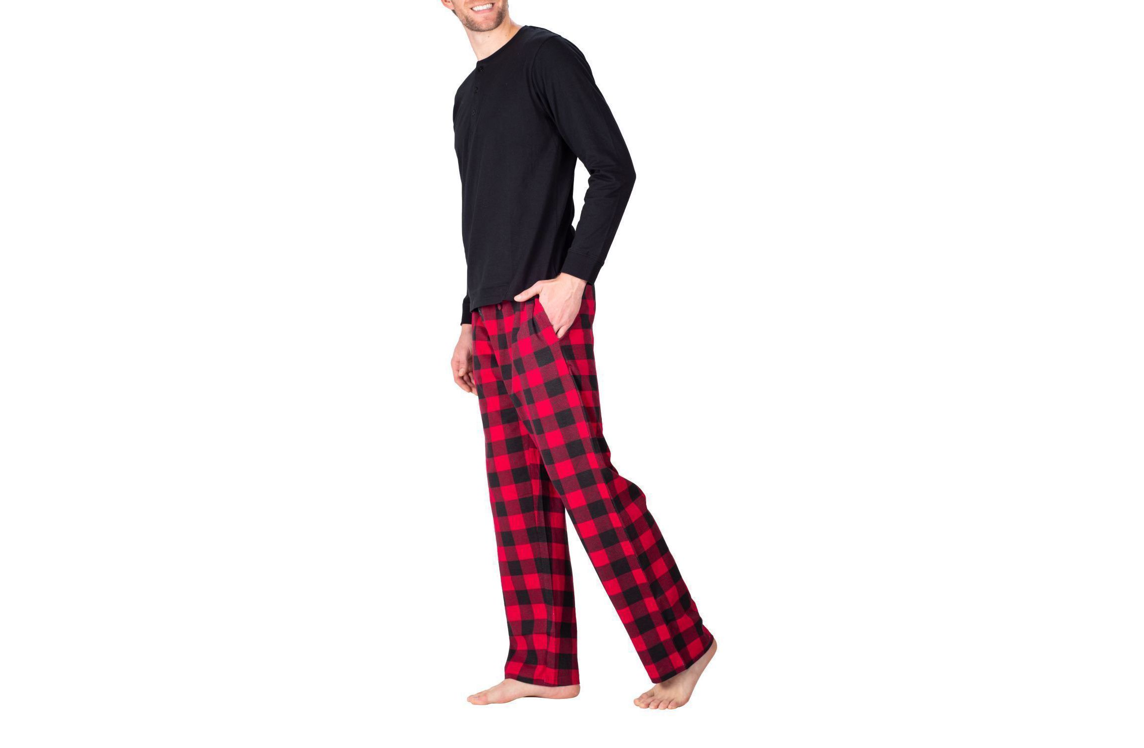 Knit Pajama Set Black with Buffalo Check