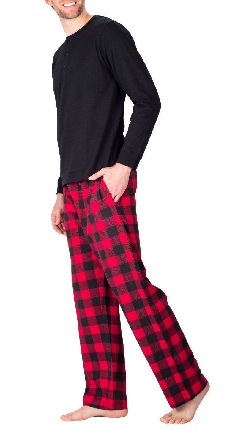 Knit Pajama Set Black with Buffalo Check