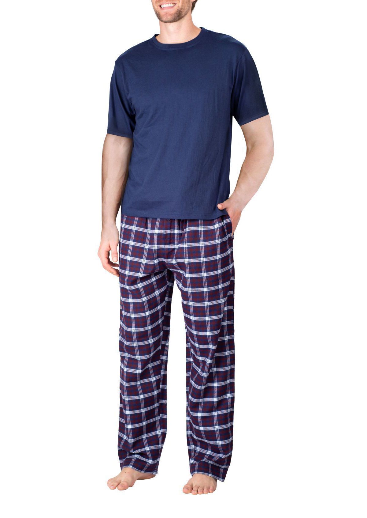 Short Sleeve Flannel Pajama Set Sailor Navy and Americana Plaid