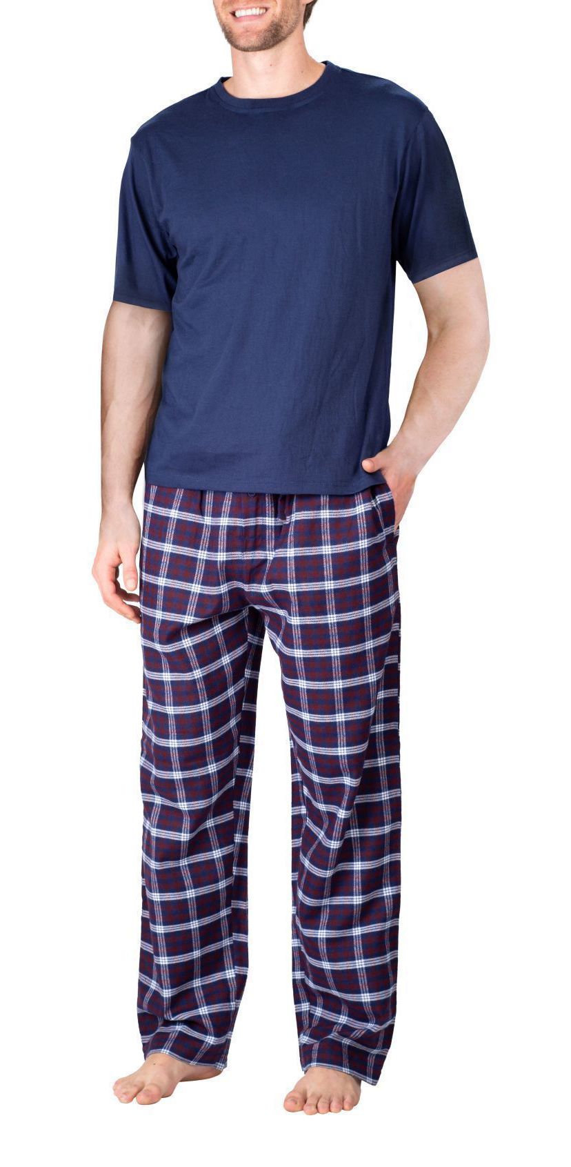 Short Sleeve Flannel Pajama Set Sailor Navy and Americana Plaid