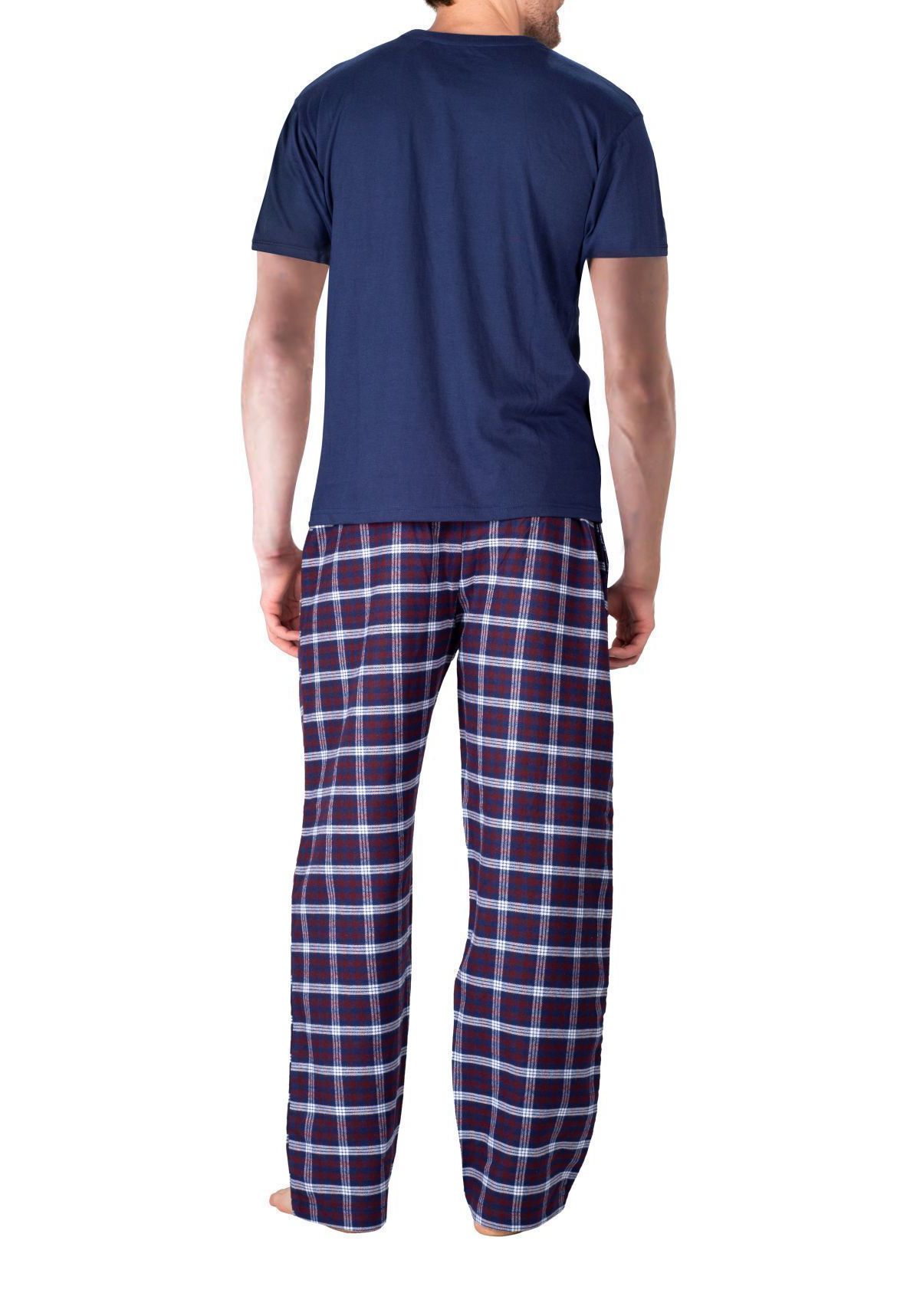Short Sleeve Flannel Pajama Set Sailor Navy and Americana Plaid