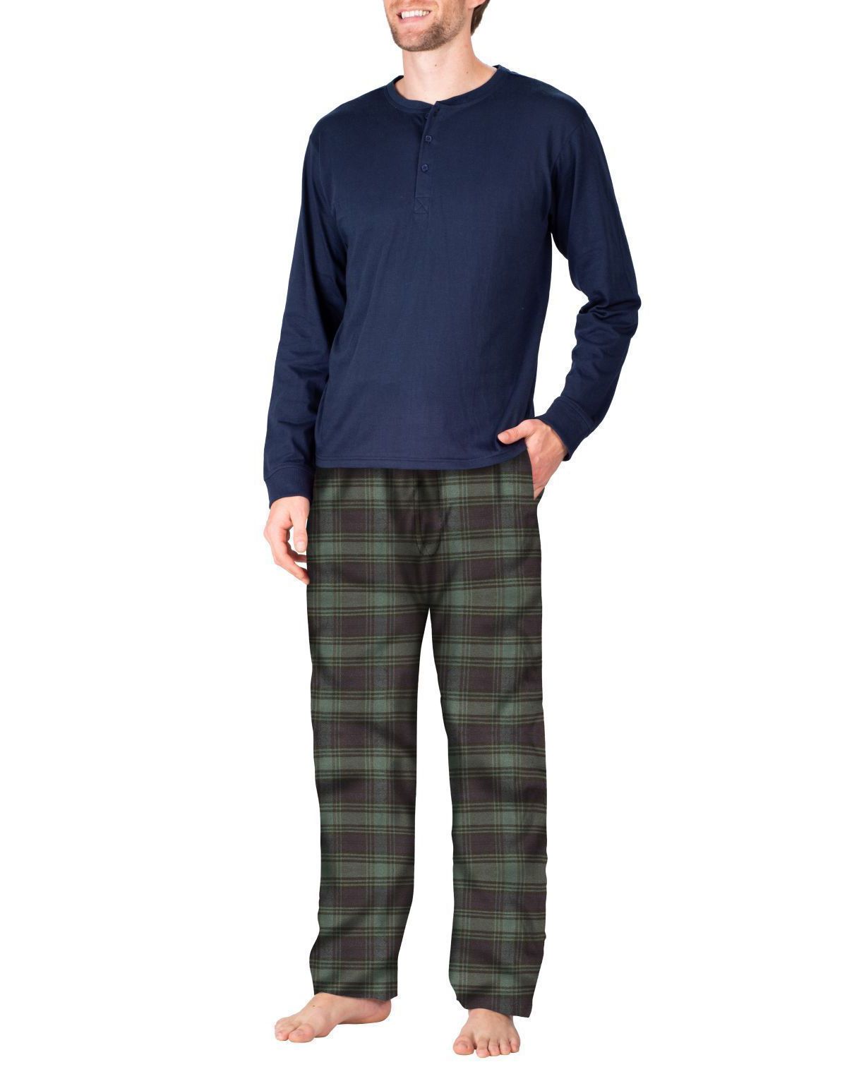 Flannel Pajama Set Navy with Green and Navy Plaid