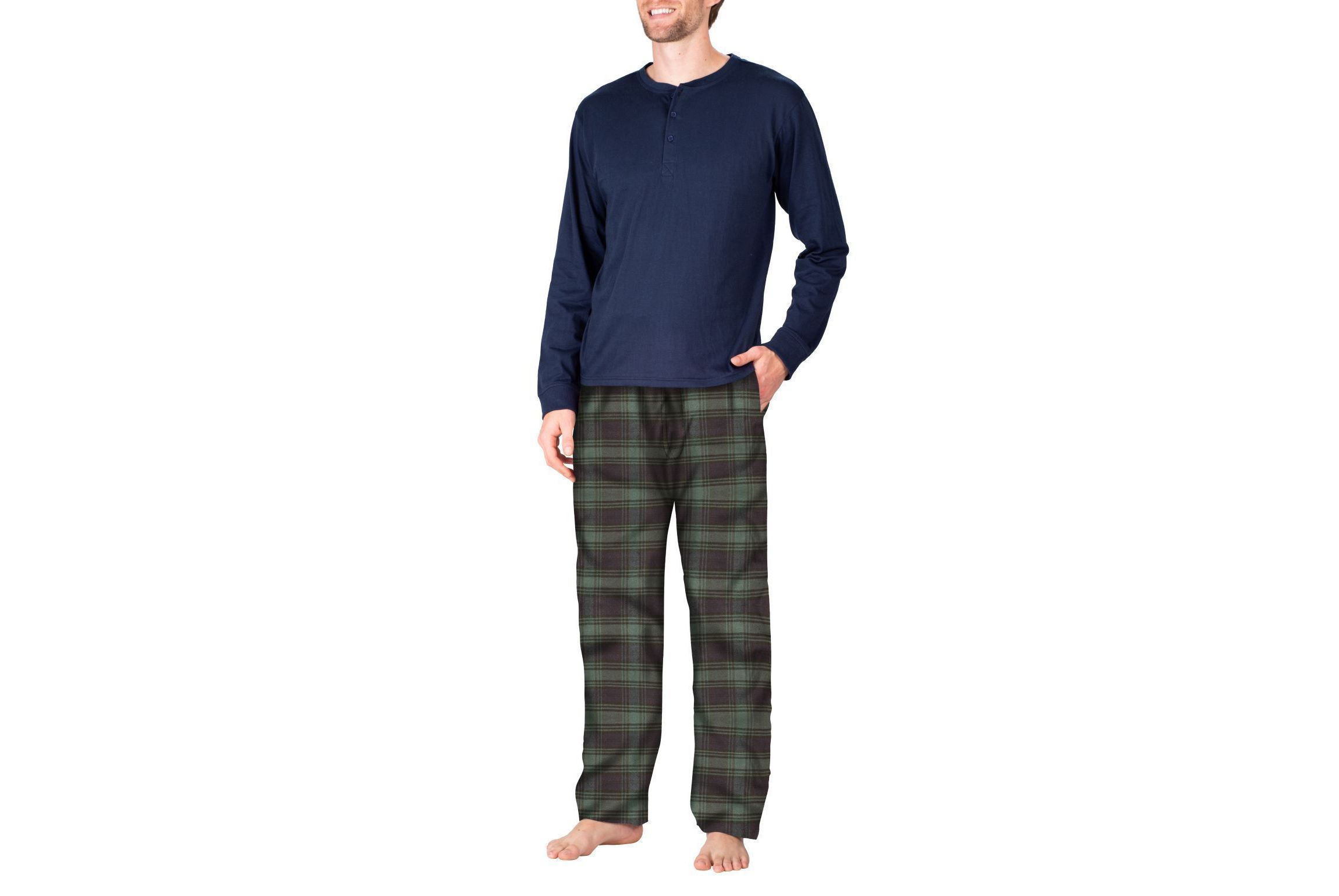 Flannel Pajama Set Navy with Green and Navy Plaid