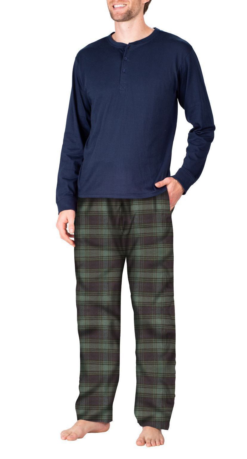 Flannel Pajama Set Navy with Green and Navy Plaid