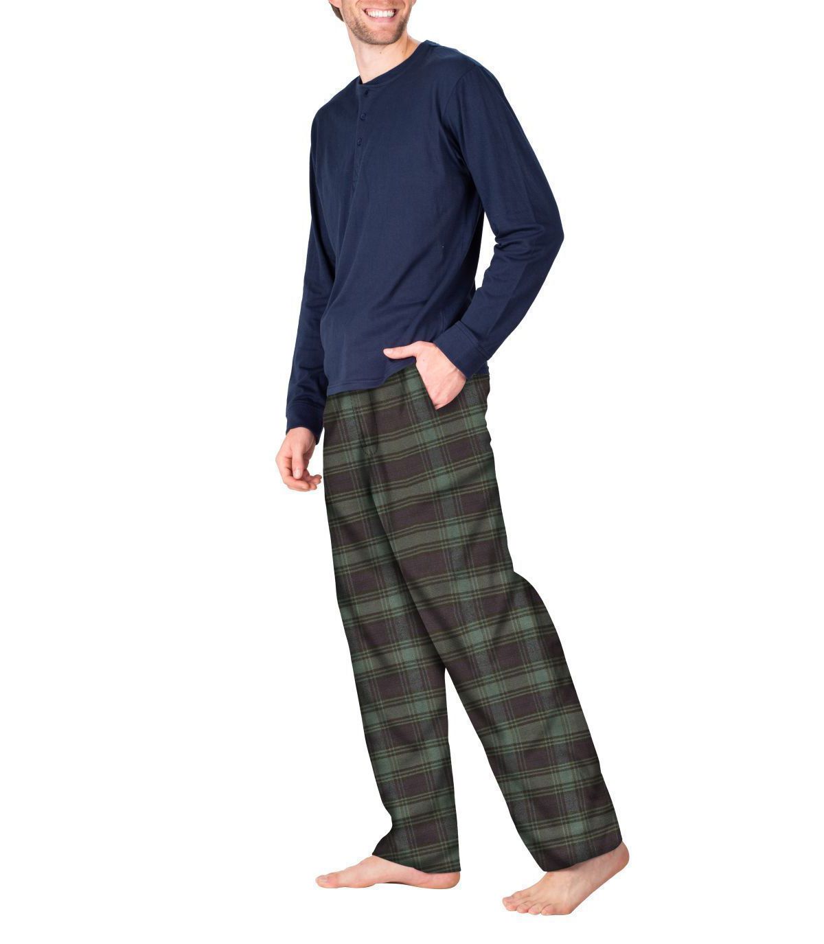 Flannel Pajama Set Navy with Green and Navy Plaid