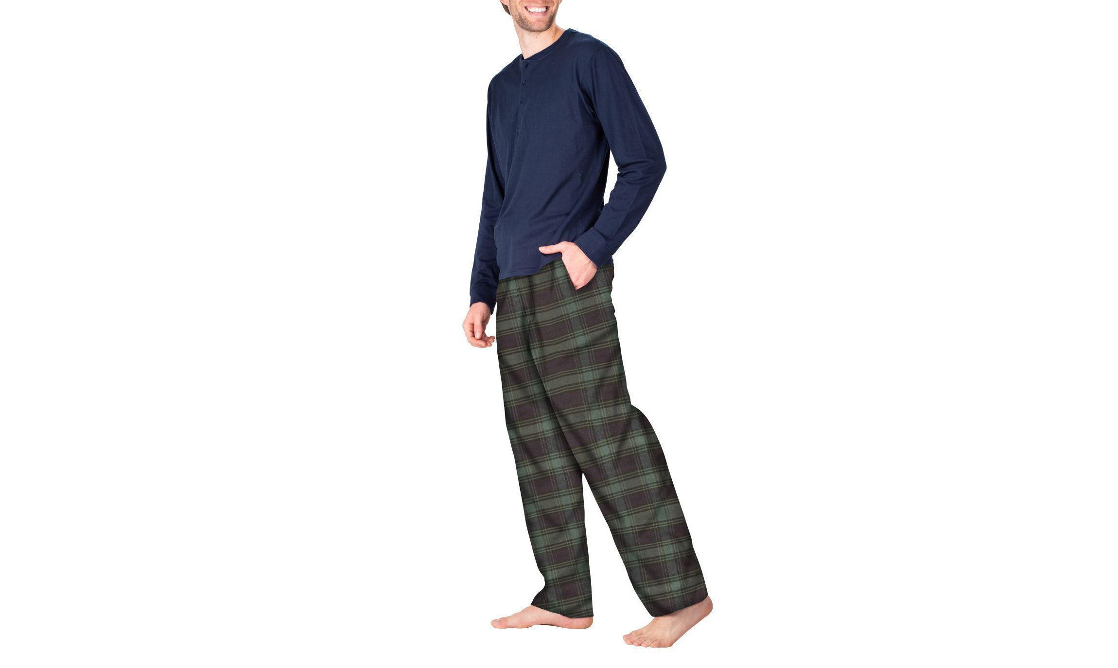 Flannel Pajama Set Navy with Green and Navy Plaid