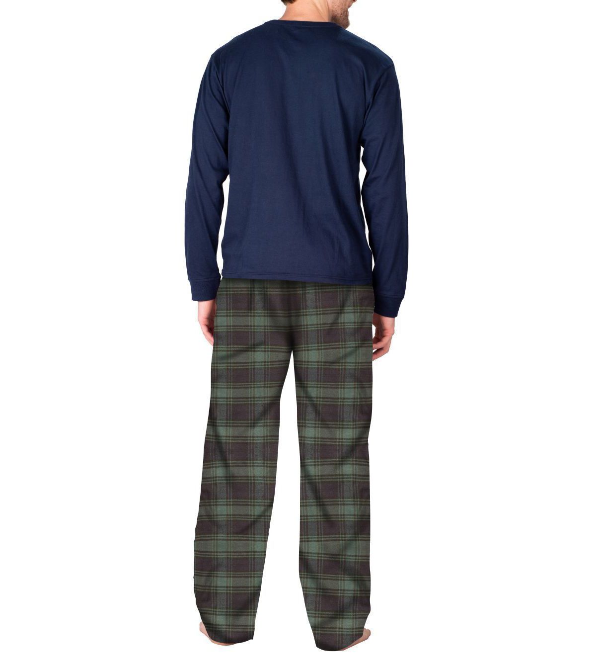 Flannel Pajama Set Navy with Green and Navy Plaid