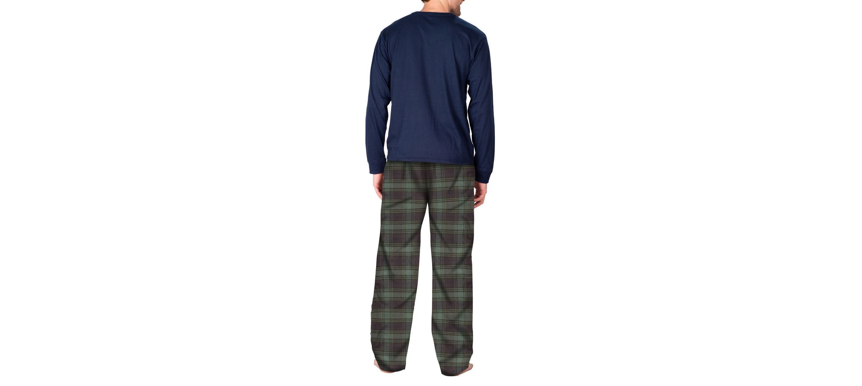 Flannel Pajama Set Navy with Green and Navy Plaid