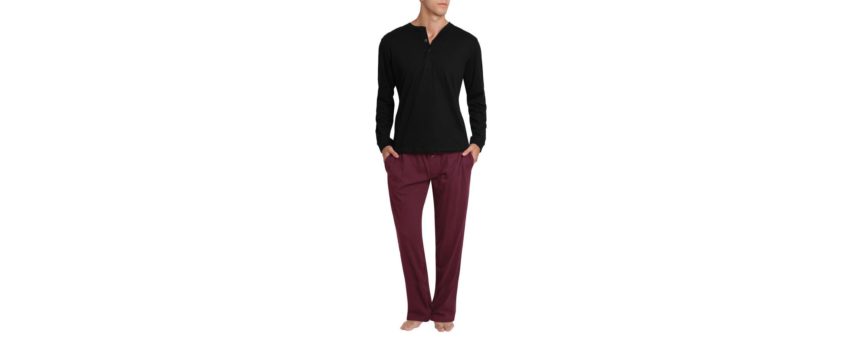 Knit Pajama Set Black with Burgundy