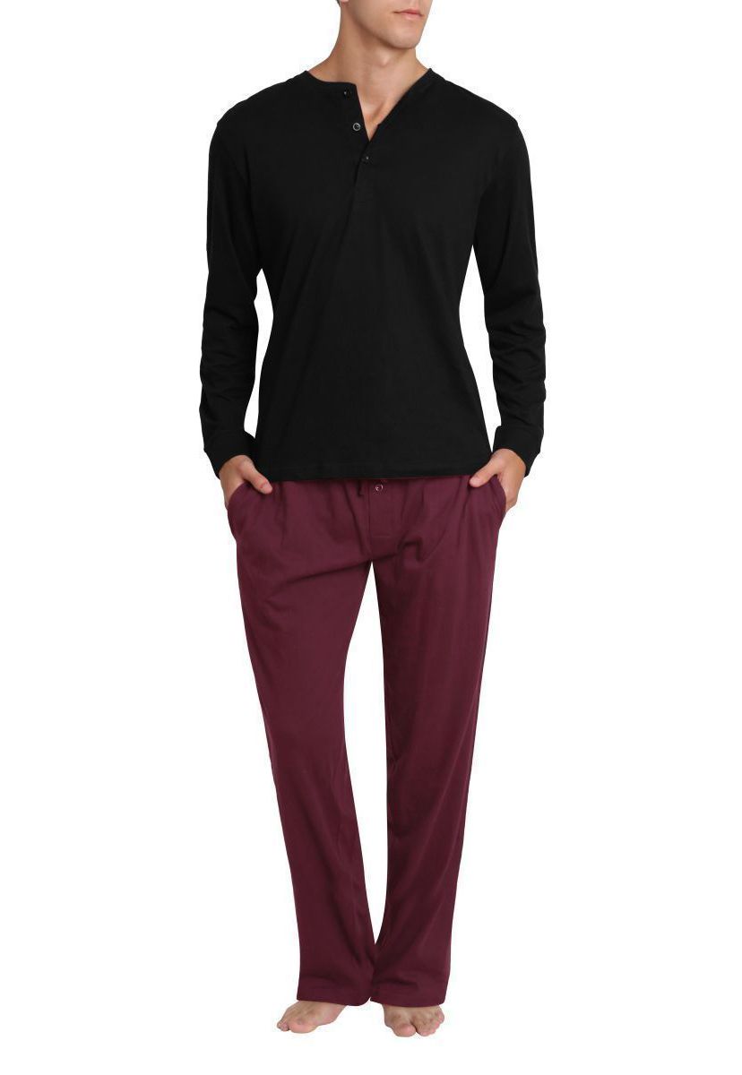 Knit Pajama Set Black with Burgundy