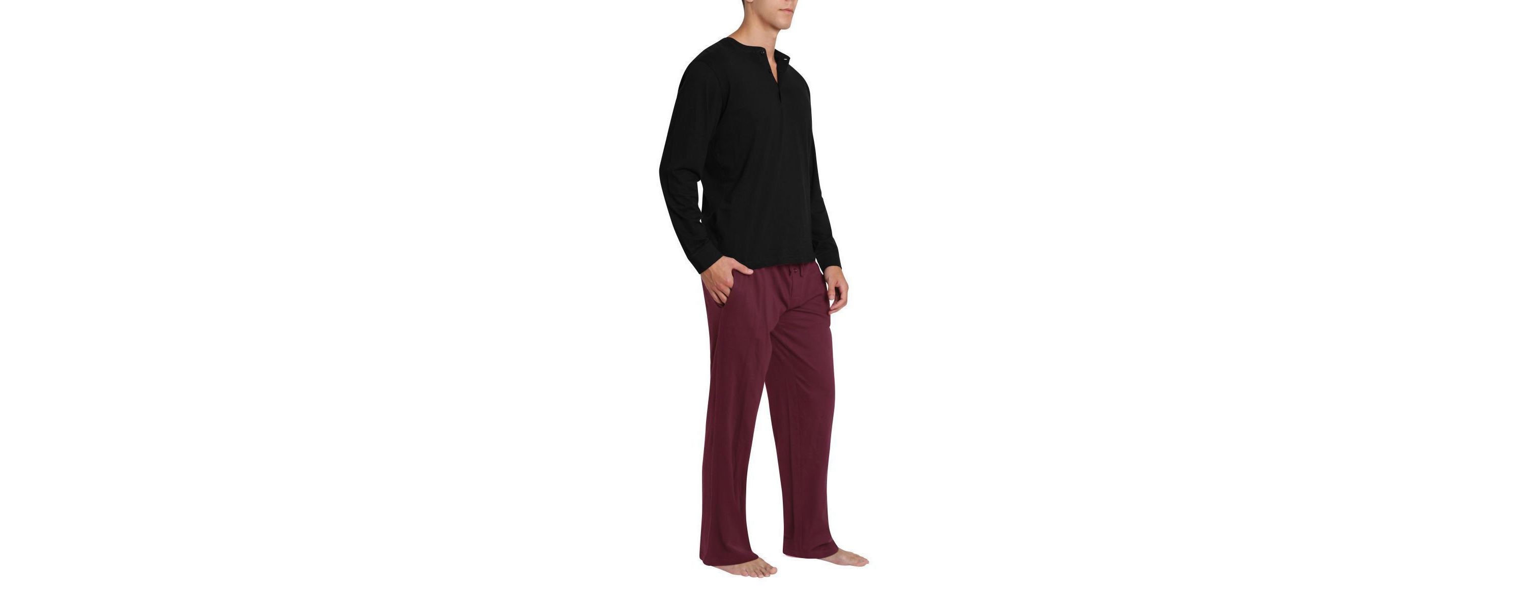 Knit Pajama Set Black with Burgundy