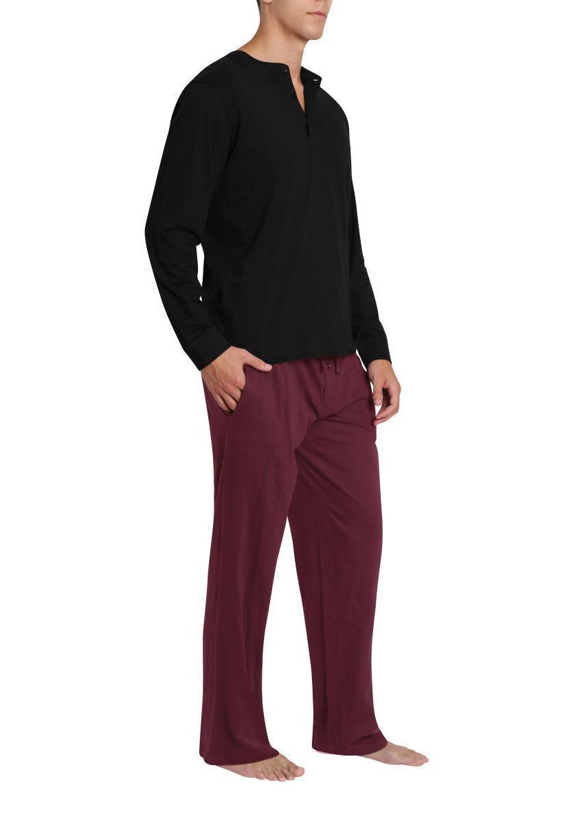 Knit Pajama Set Black with Burgundy