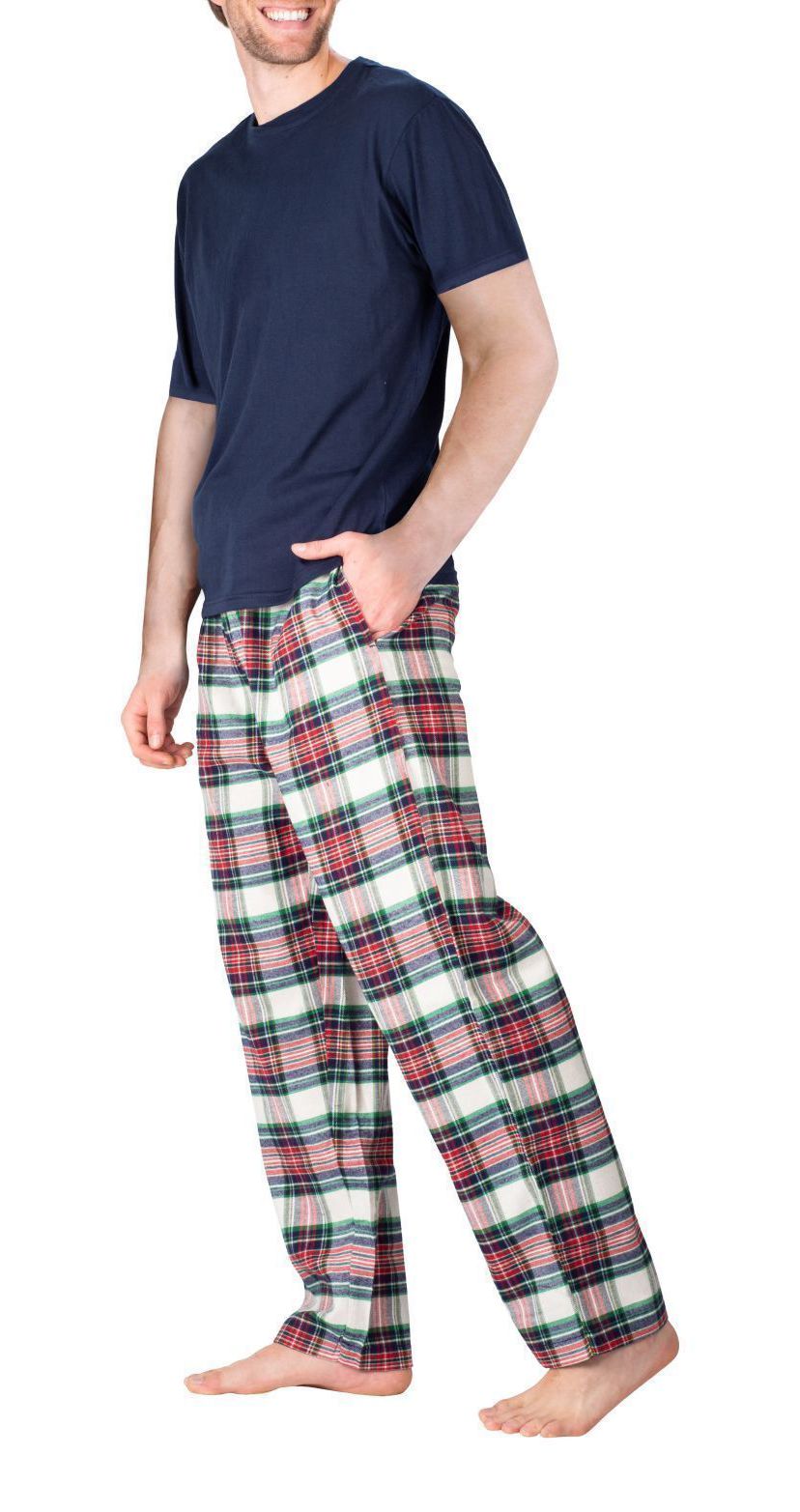 Short Sleeve Flannel Pajama Set Dark Navy Tartan Plaid