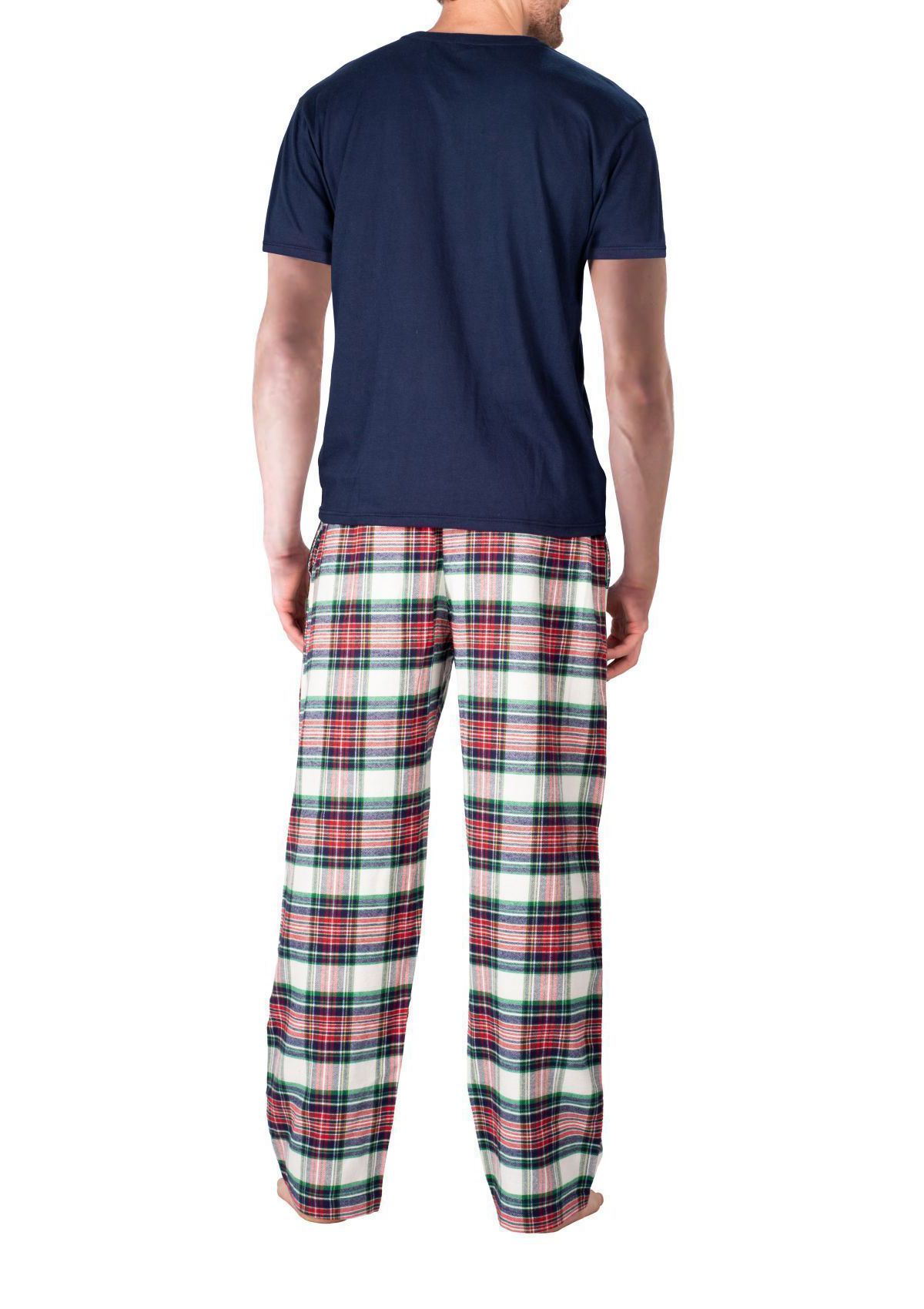 Short Sleeve Flannel Pajama Set Dark Navy Tartan Plaid