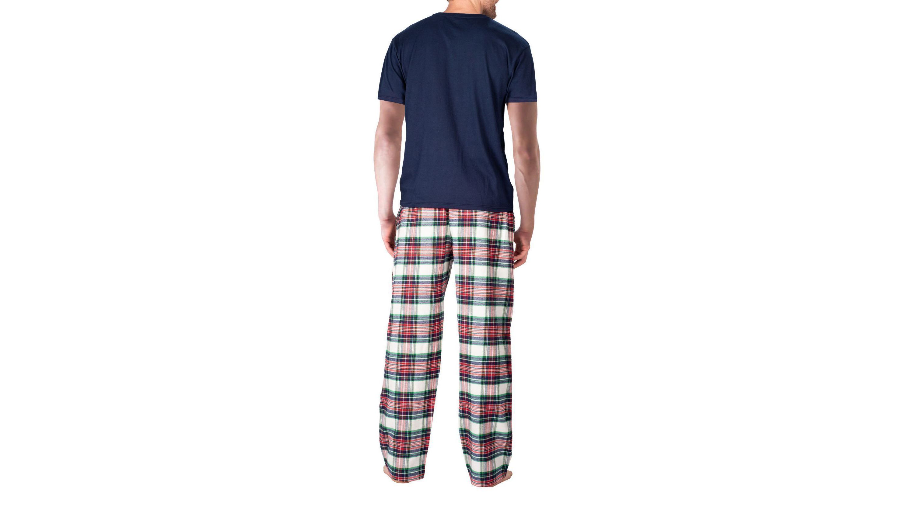 Short Sleeve Flannel Pajama Set Dark Navy Tartan Plaid