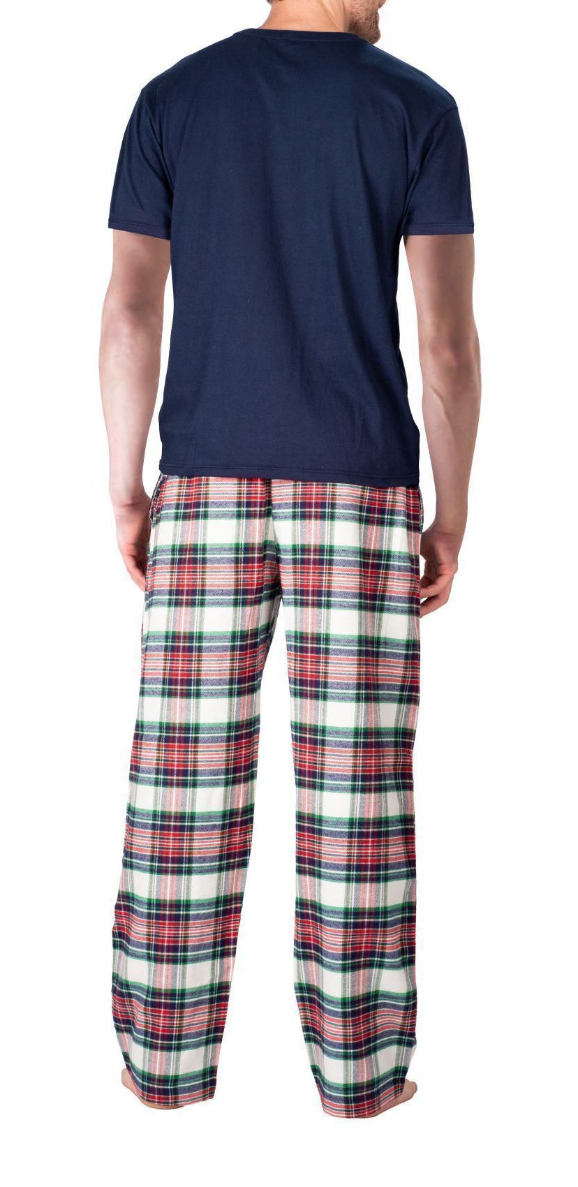 Short Sleeve Flannel Pajama Set Dark Navy Tartan Plaid