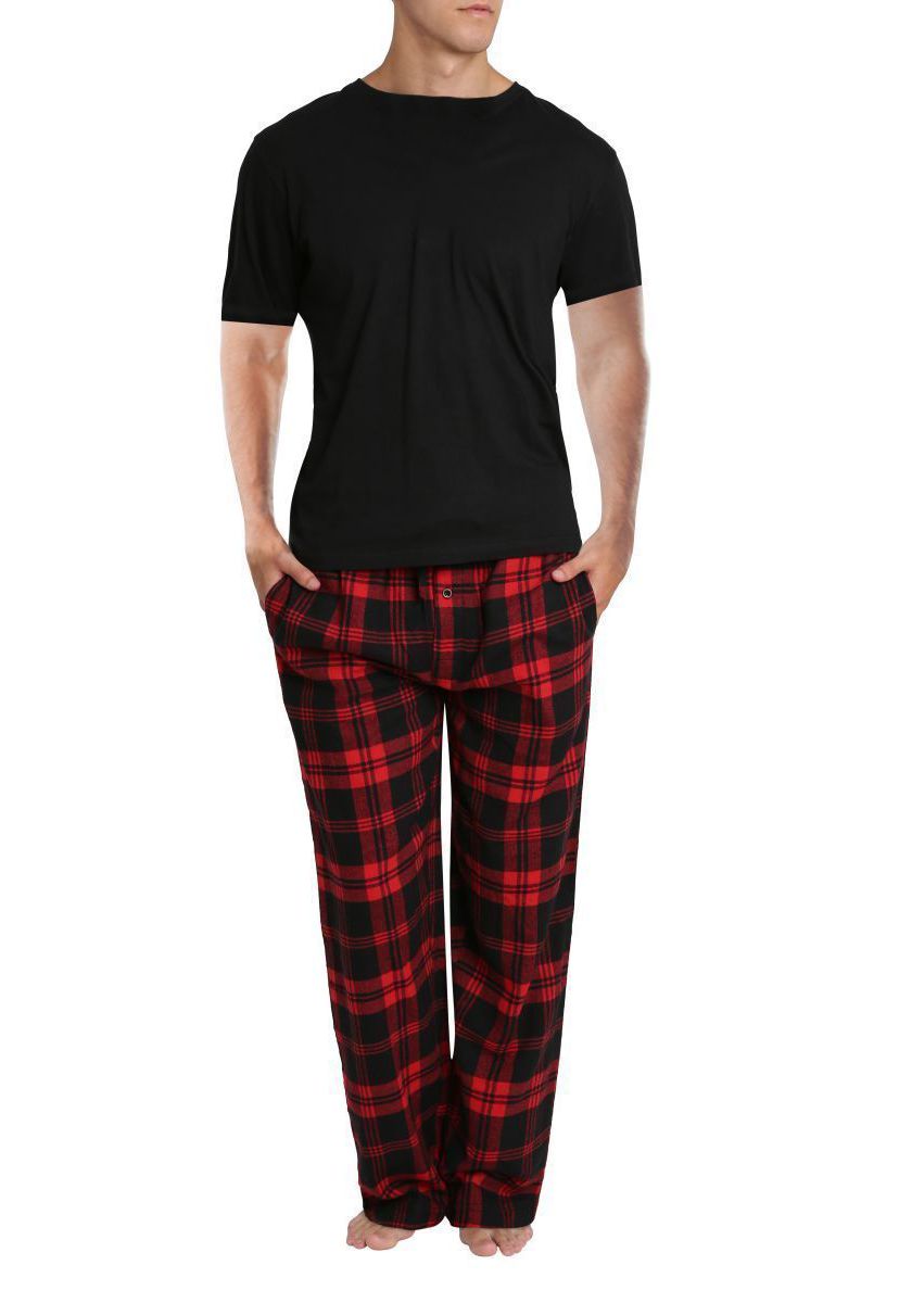 Short Sleeve Flannel Pajama Set Buffalo Check