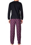 Mens Knit Pajama Set - Black with Polar Explorer