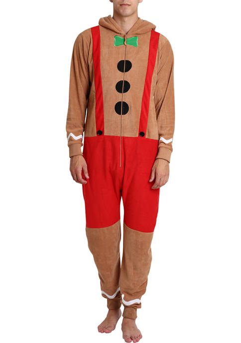 Mens Cozy Novelty Gingerbread Man One Piece Pajama